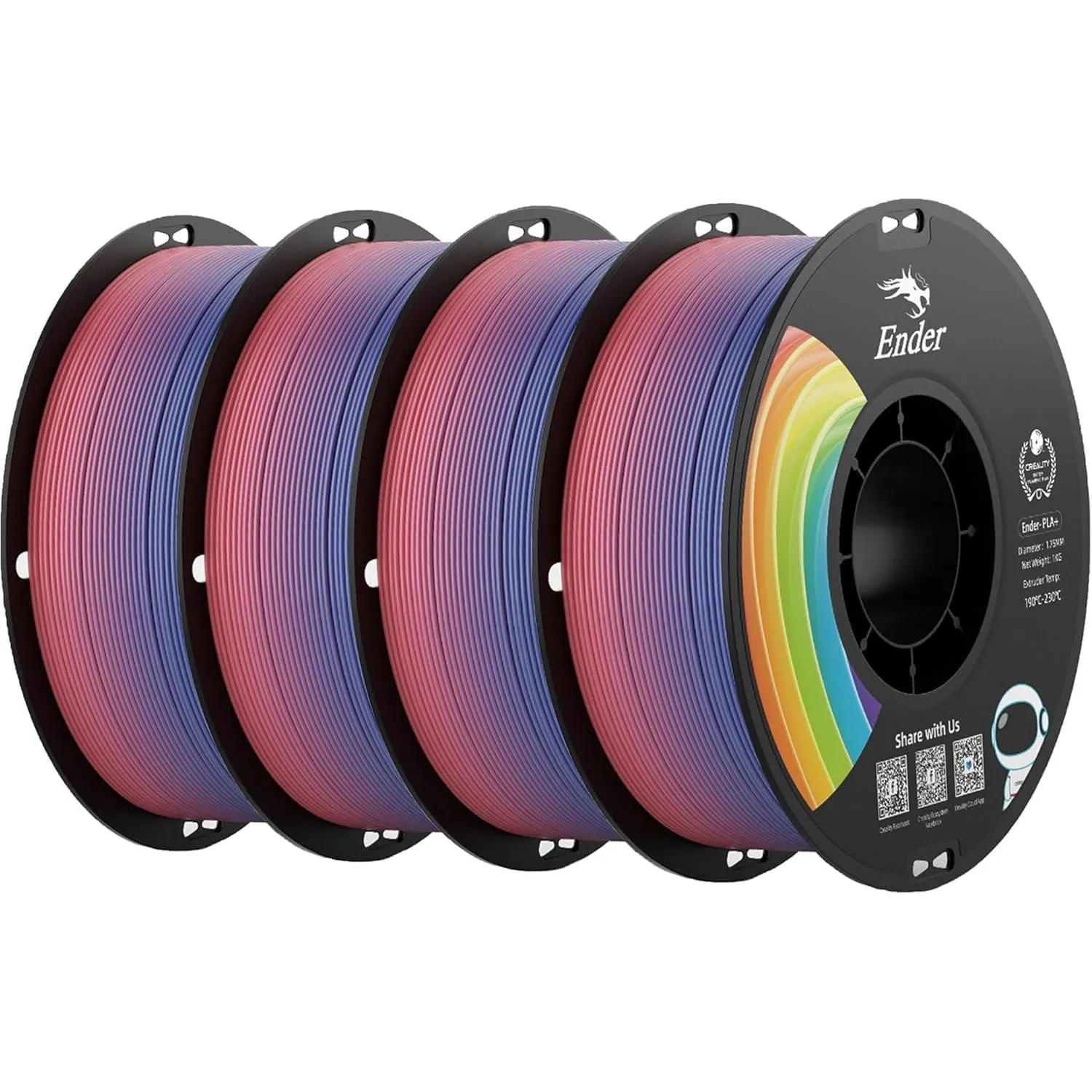 Creality Regenbogen PLA Filament 1,75 mm, 4 kg Spule PLA+ High Speed Farbverlauf 3D Druck Filament, ±0,02 mm Maßhaltigk…