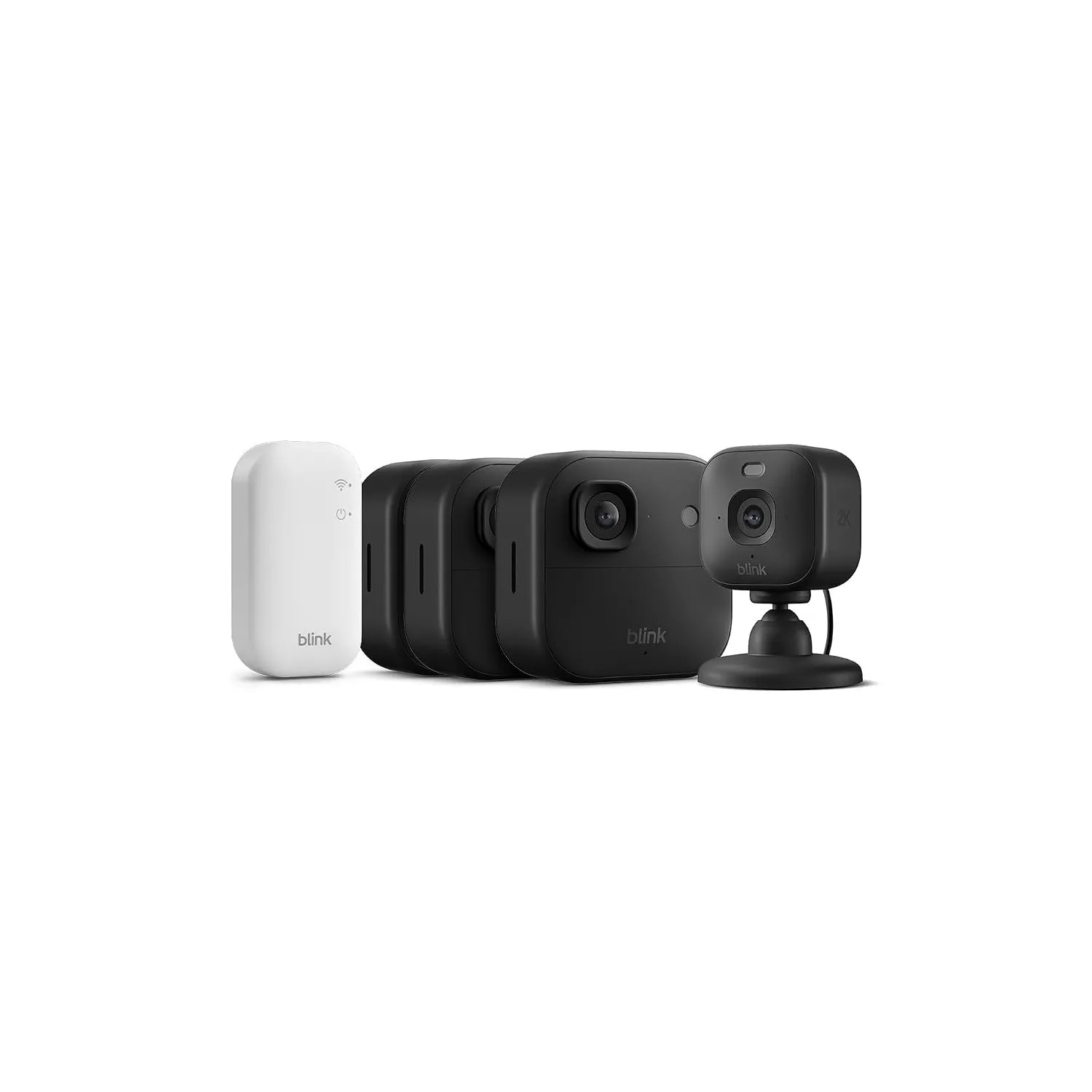 Blink Outdoor 2K+ Kameras mit Blink Mini 2K+ Innenkamera (neueste Generation), Schwarz, inkl. Sync Module Core