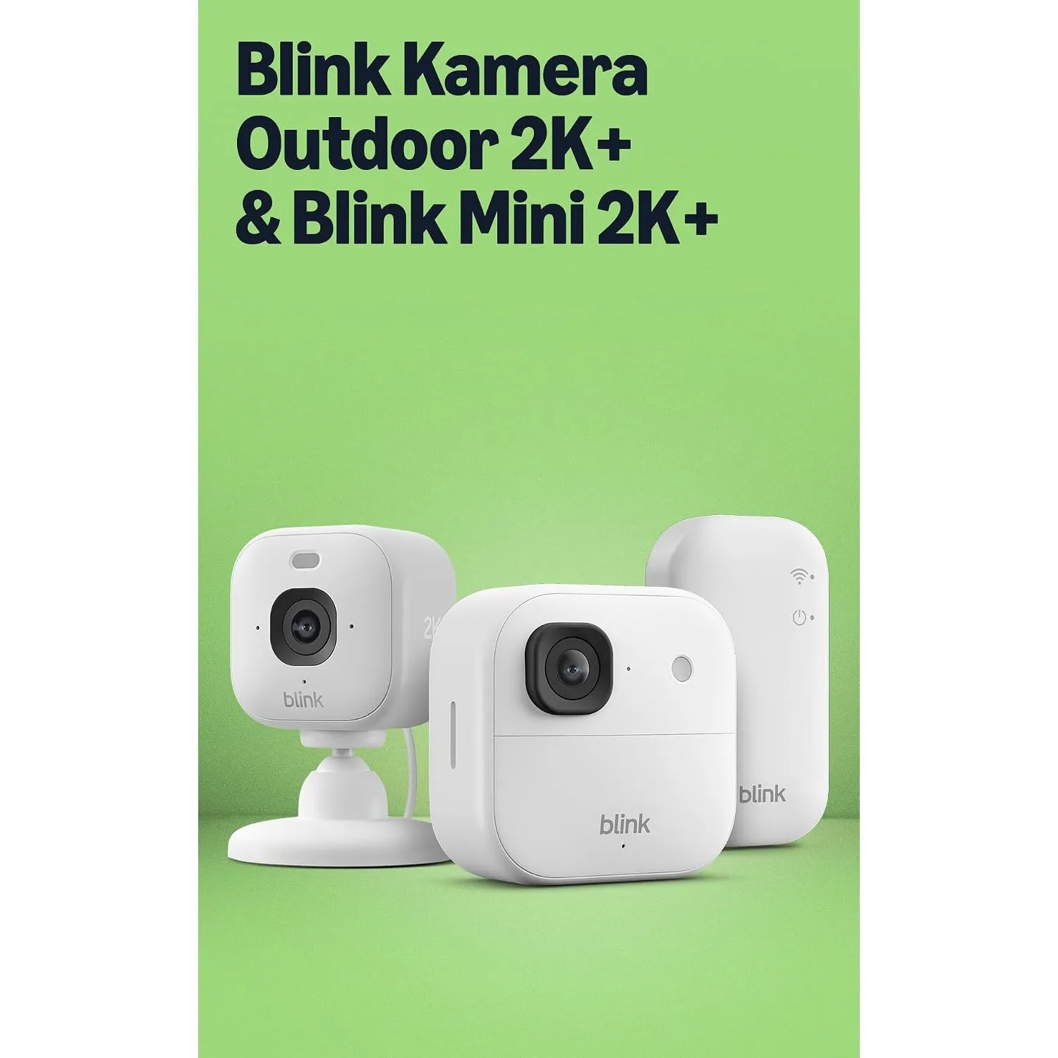 Blink Outdoor 2K+ Kamera mit Blink Mini 2K+ Innenkamera (neueste Generation), Weiß, inkl. Sync Module Core