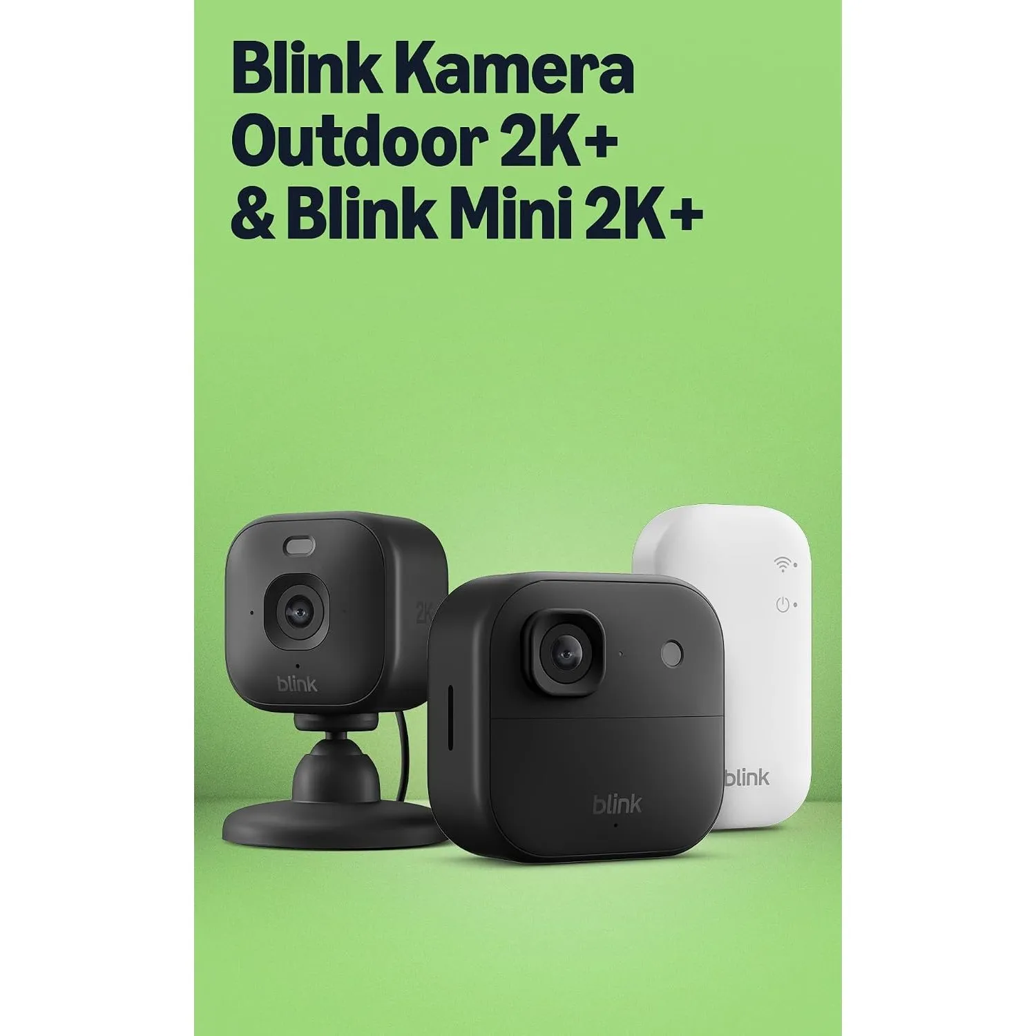 Blink Outdoor 2K+ Kamera mit Blink Mini 2K+ Innenkamera (neueste Generation), Schwarz, inkl. Sync Module Core