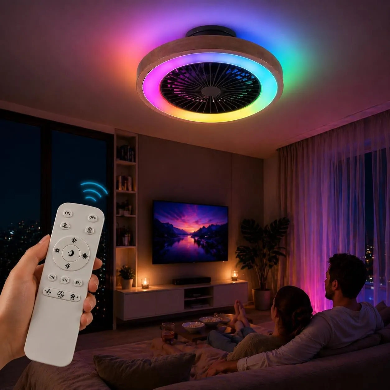Deckenventilator mit Beleuchtung Leise, LED Deckenlampe mit Ventilator Fernbedienung, Dimmbar, RGB Licht, 6 Stufen, Tim…