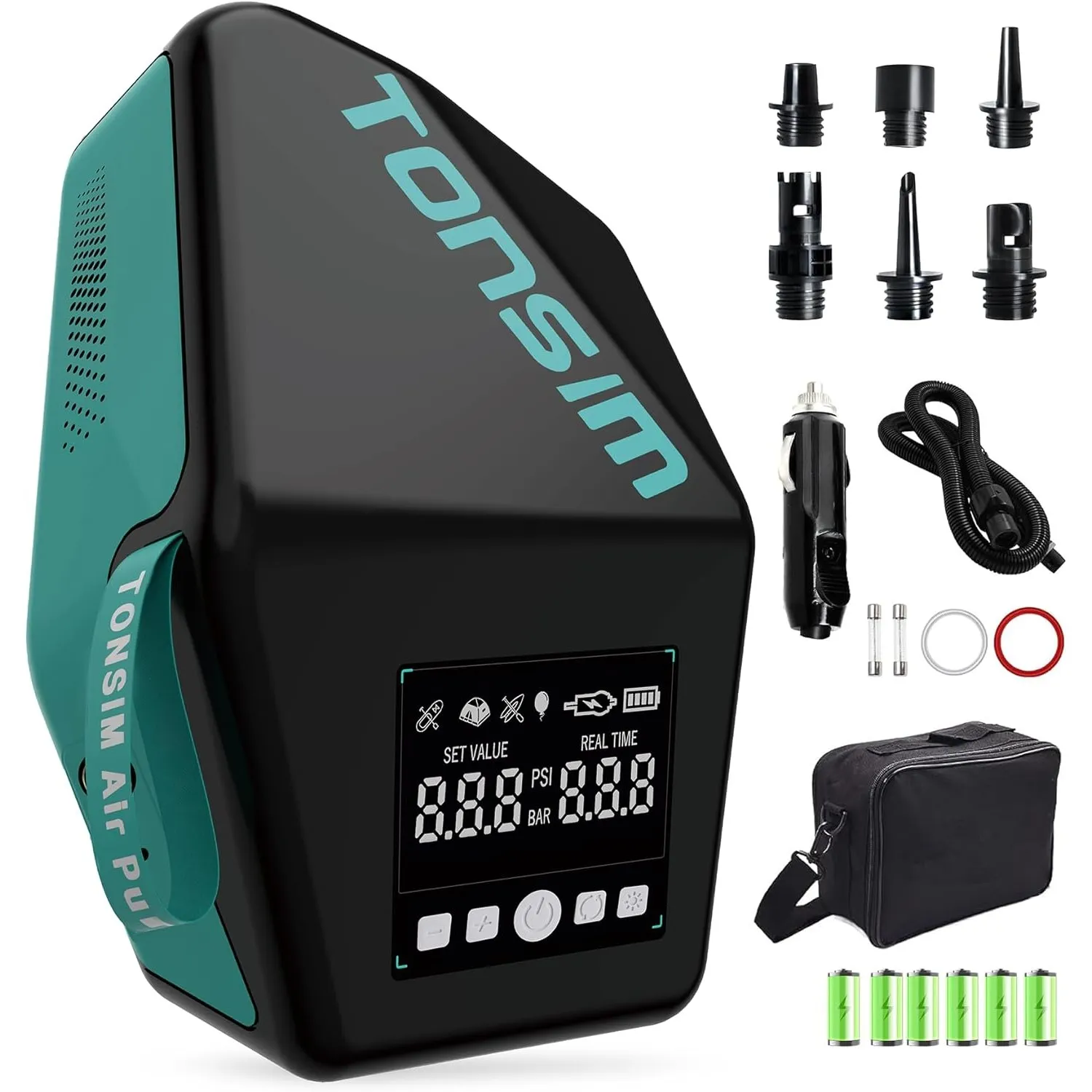 Tonsim Sup Pumpe Elektrisch mit Akku 20 PSI, Wiederaufladbare Luftpumpe, Zweistufiges Auf- und Abpumpen, 12V-DC-Autoans…