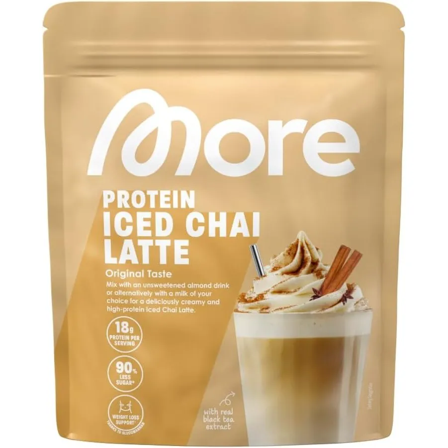 MORE Protein Iced Chai Latte, 650g, mit wertvollen Proteinen, wenig Zucker und Fett - made in Germany