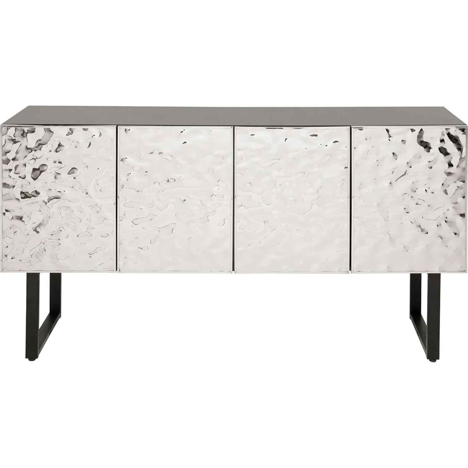 Kare Design Sideboard Carino, Silber/Schwarz, Chrom, Schrank, Aufbewahrung, Ablage, Push-to-Open, mit 4 Türen, Holz Kor…