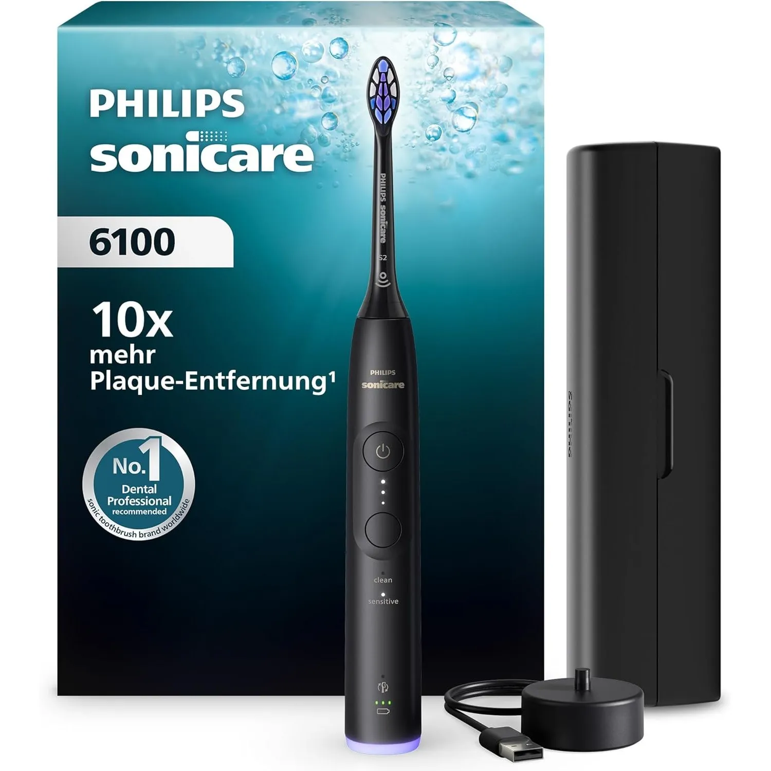 Philips Sonicare Series 6100 Elektrische Zahnbürste – Technologie der nächsten Generation, Drucksensor, 6 Putzeinstellu…