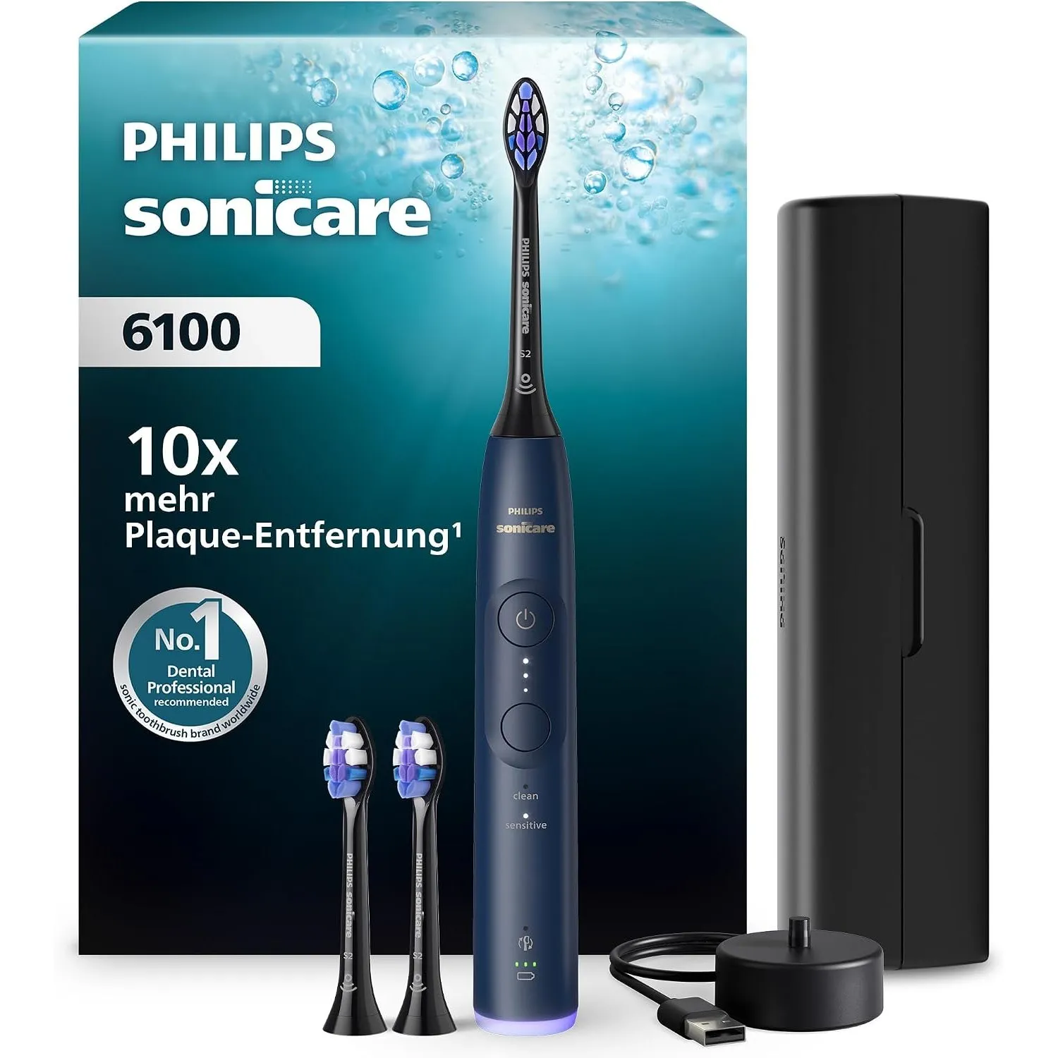 Philips Sonicare Series 6100 Elektrische Zahnbürste - Technologie der nächsten Generation, Drucksensor, 6 Putzeinstellu…
