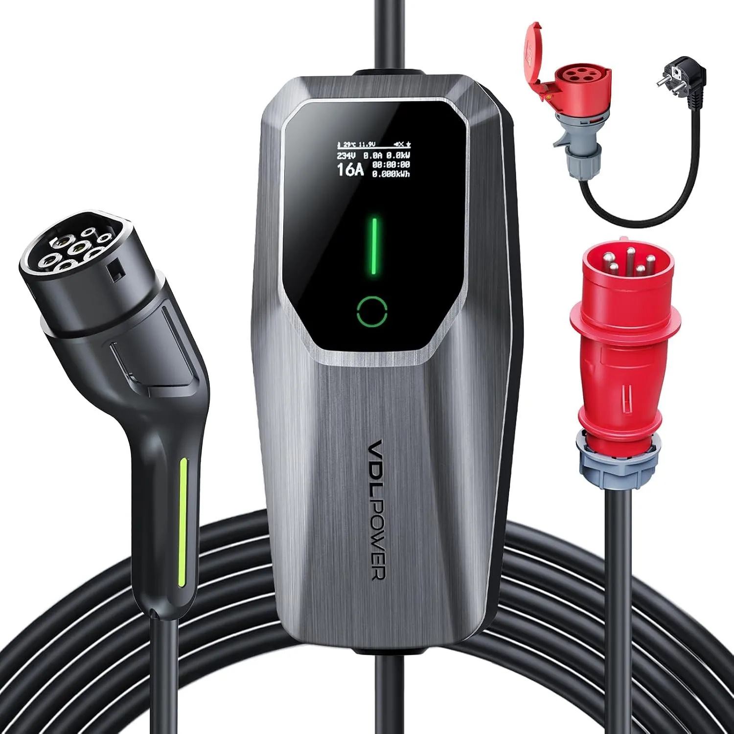 Mobile Wallbox 11kW Typ 2 Ladekabel 6-16A | 5m Mobile Ladestation mit Adapter, 3-phasig CEE EV Ladegerät Einstellbarer …