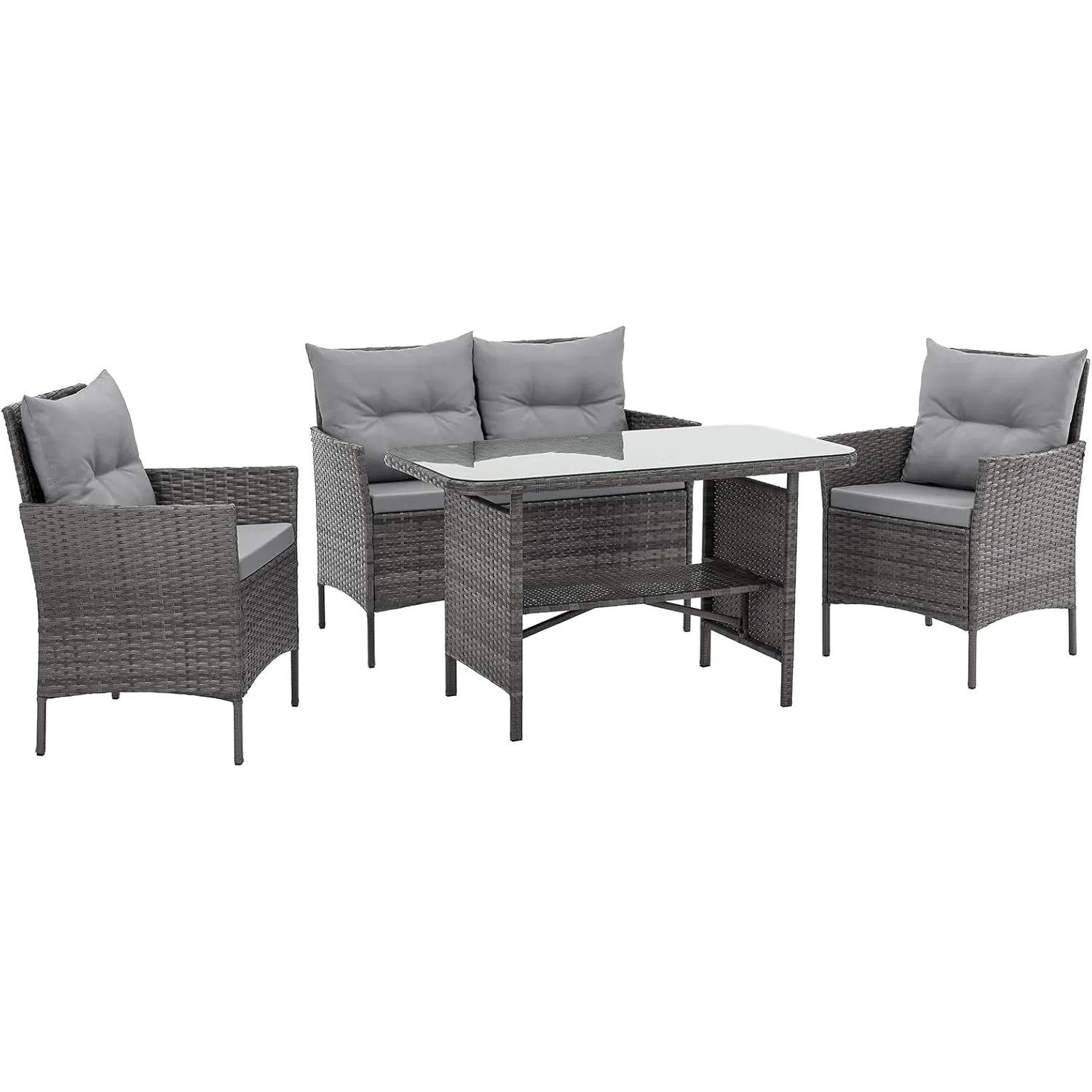 SVITA Dallas Gartensitzgruppe Polyrattan 4-teilig Outdoor Set mit 2 Sesseln 2er-Sofa & Esstisch Wetterfestes PE-Rattan …