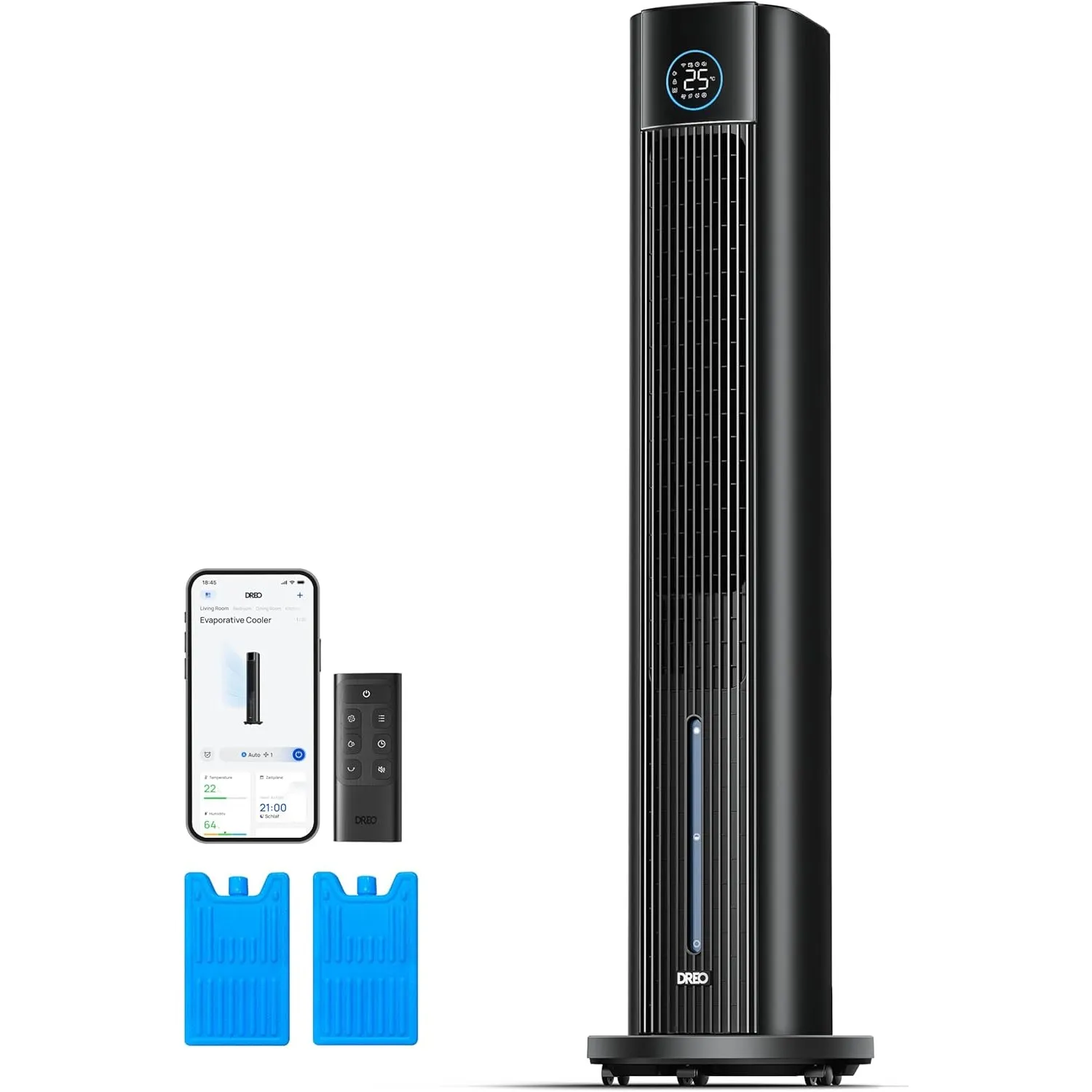 DREO Turmventilator mit Wasserkühlung, 110 cm Luftkühler mit Wasserkühlung Leise, 4-Geschwindigkeiten-4-Modi Verdunstun…