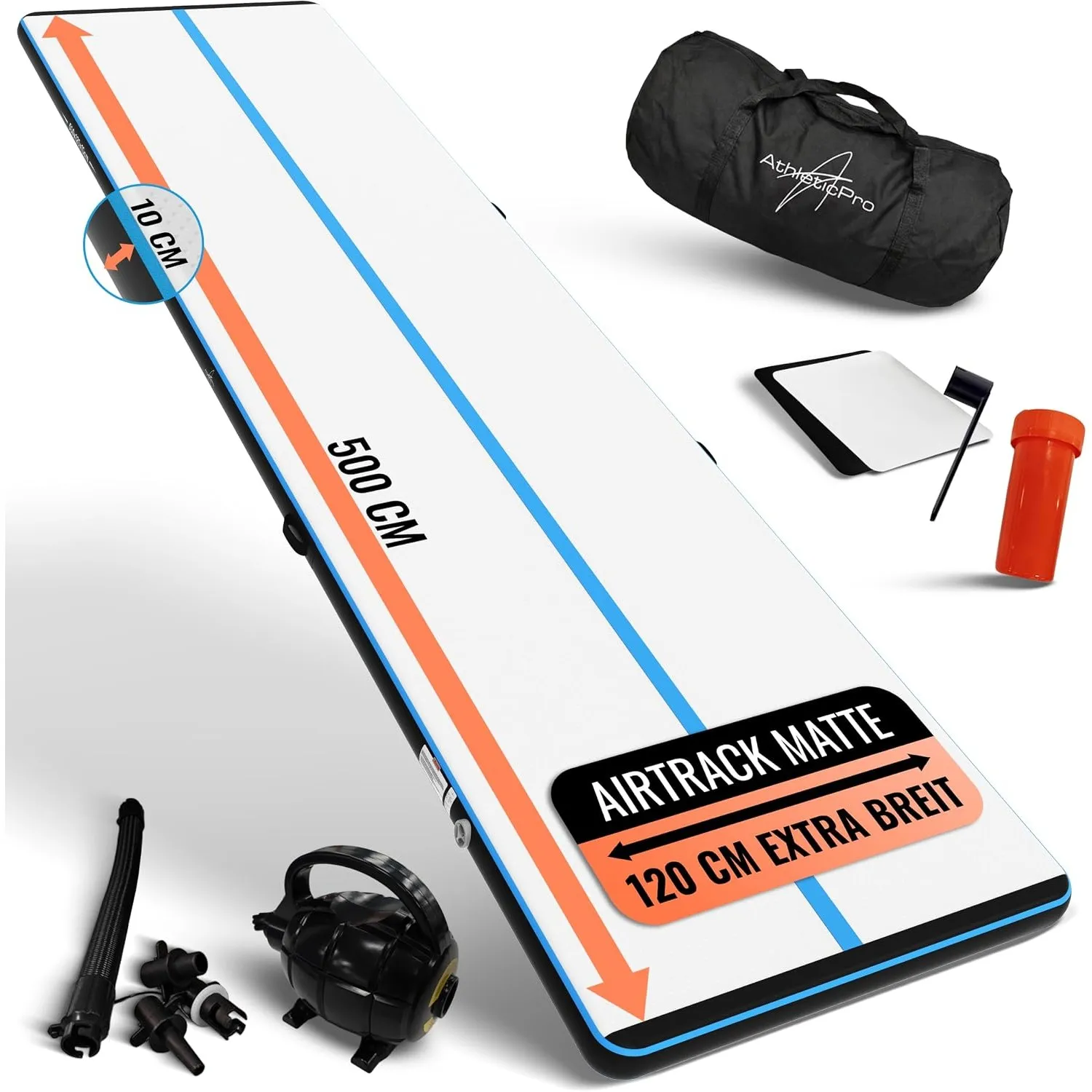 AthleticPro Airtrack Matte [3m/4m/5m Lang] - 120cm Extra Breit - 10/20cm Höhe - Aufblasbare Turnmatte für Bodenturnen &…