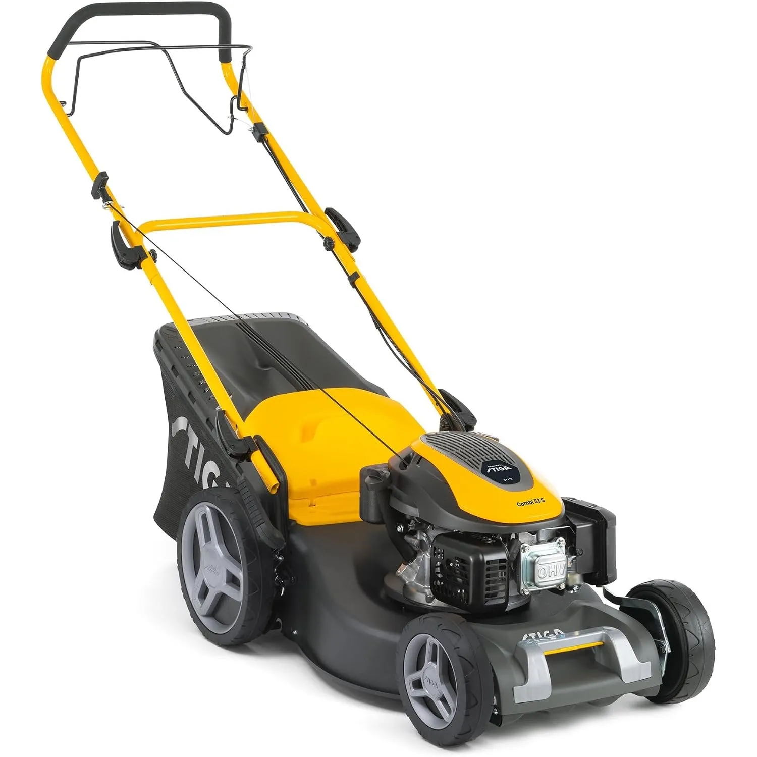 STIGA Combi 53 S a Benzin-Rasenmäher, 166 cm³, 51 cm, 60 L Fangkorb – Selbstfahrend, 3-in-1 Mähsystem – Rasenflächen bi…
