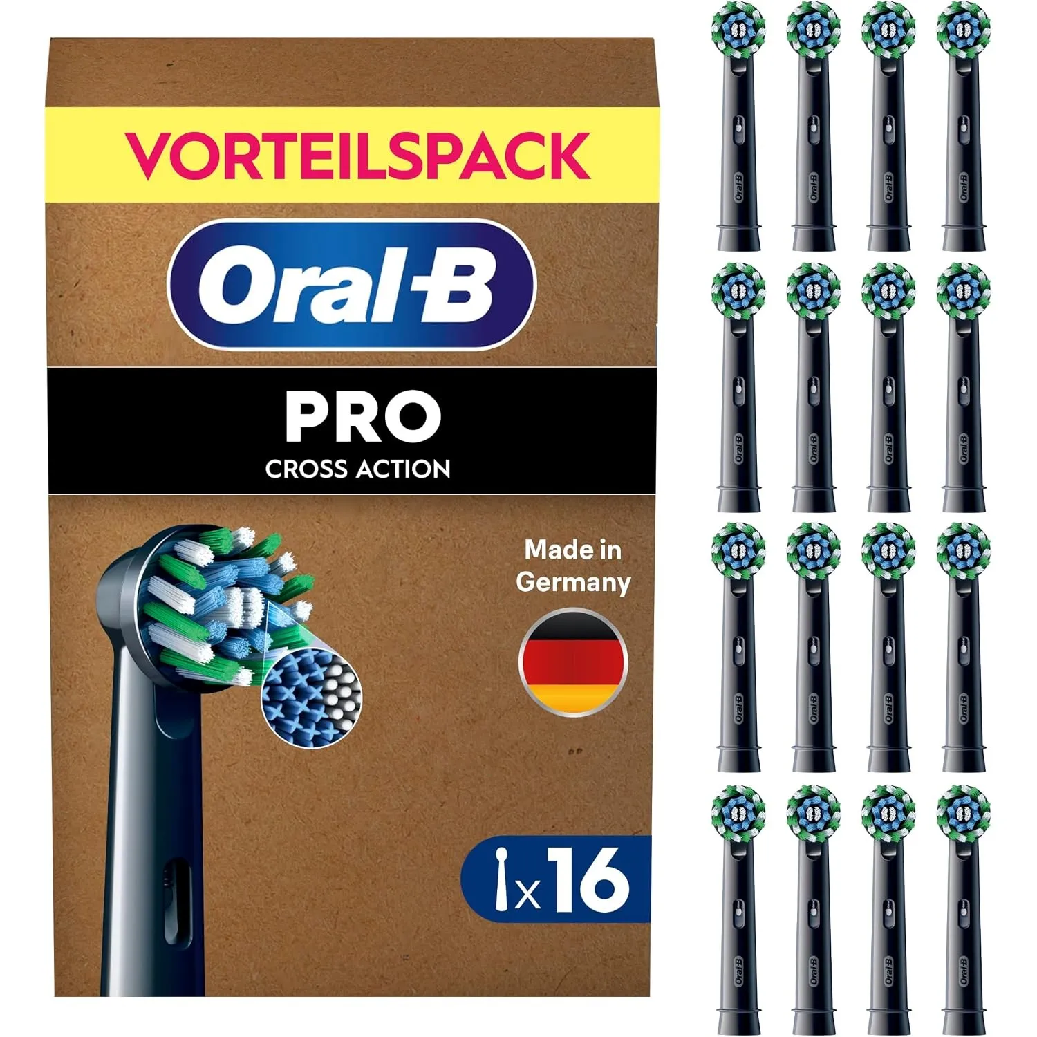 Oral-B Aufsteckbürsten PRO CrossAction, Schwarz, 16 Stück