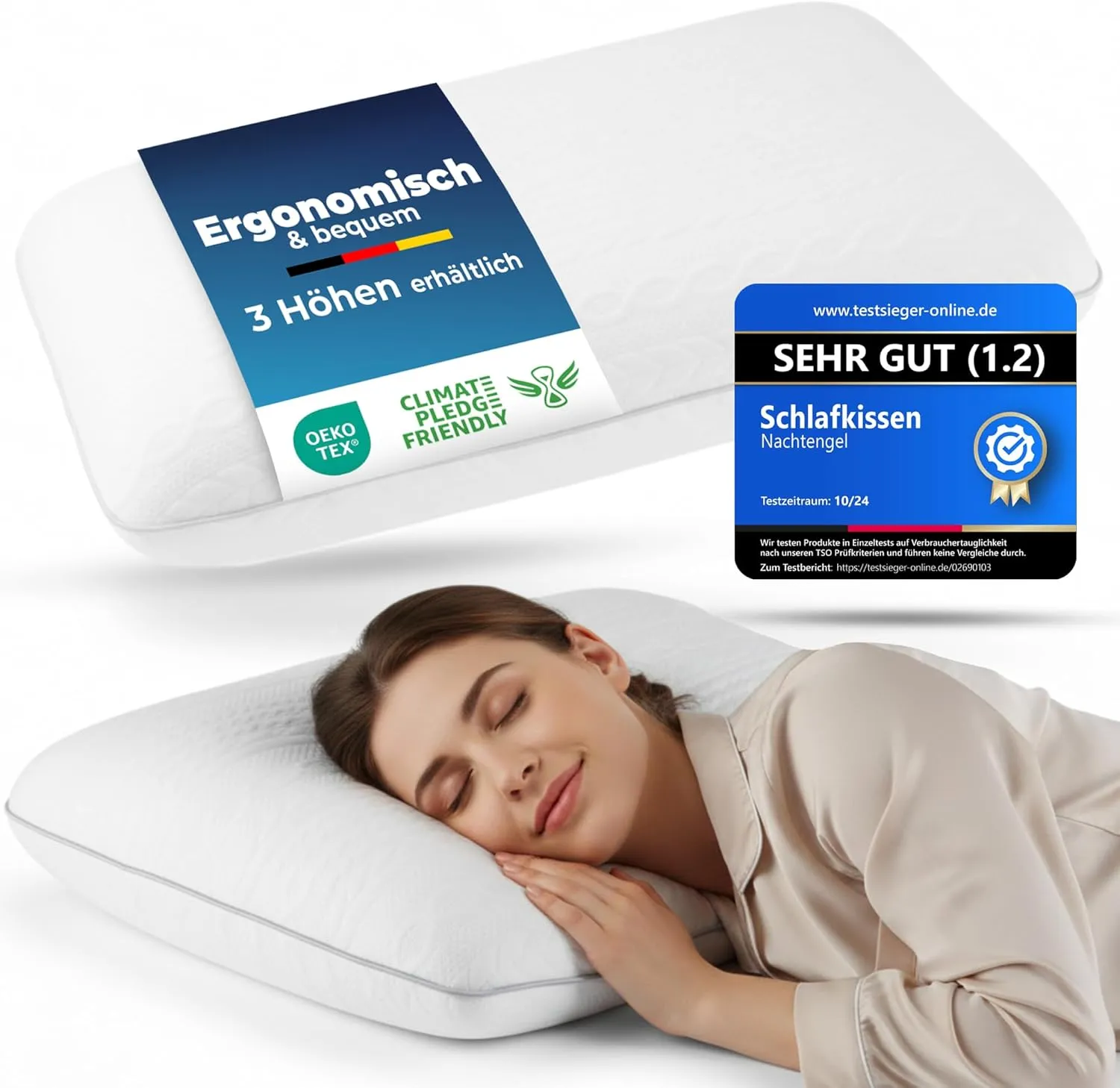 Ergonomisches Kopfkissen 40x60 aus Memory Foam mit Nackenstütze – Orthopädisches Kissen Nackenkissen Rücken-, Bauch- & …