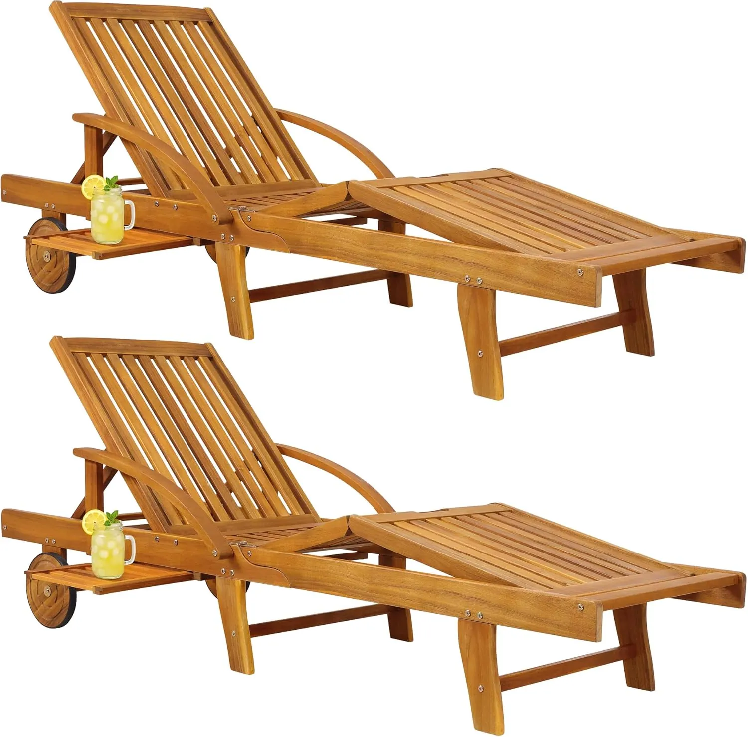Casaria® Sonnenliege 2er Set Klappbar Wetterfest 2 Personen Holz Gartenliege mit 2 Räder Ablage Tisch Liegestuhl Verste…
