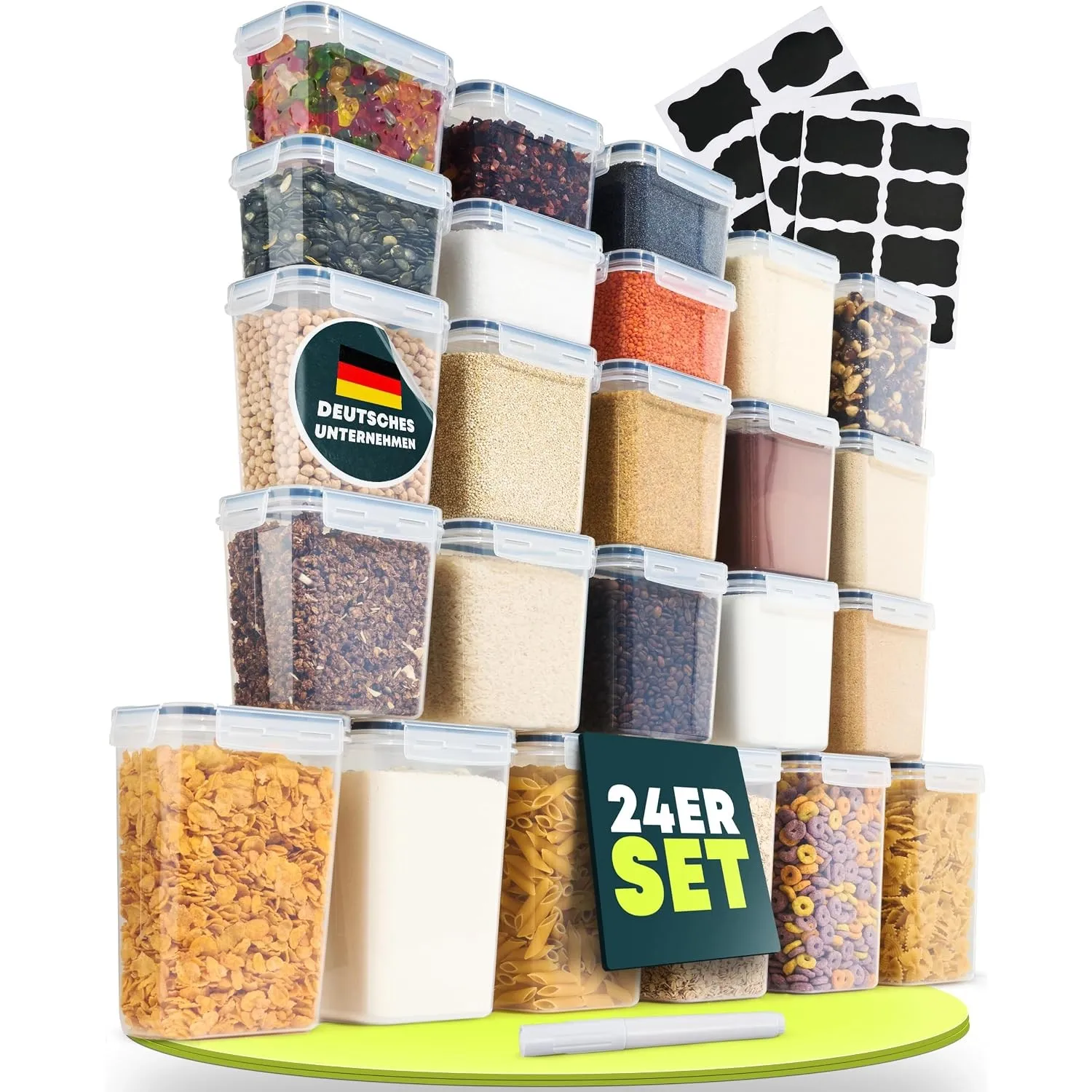 uandu Vorratsdosen mit Deckel luftdicht – 24er für Müsli, Mehl & Zucker