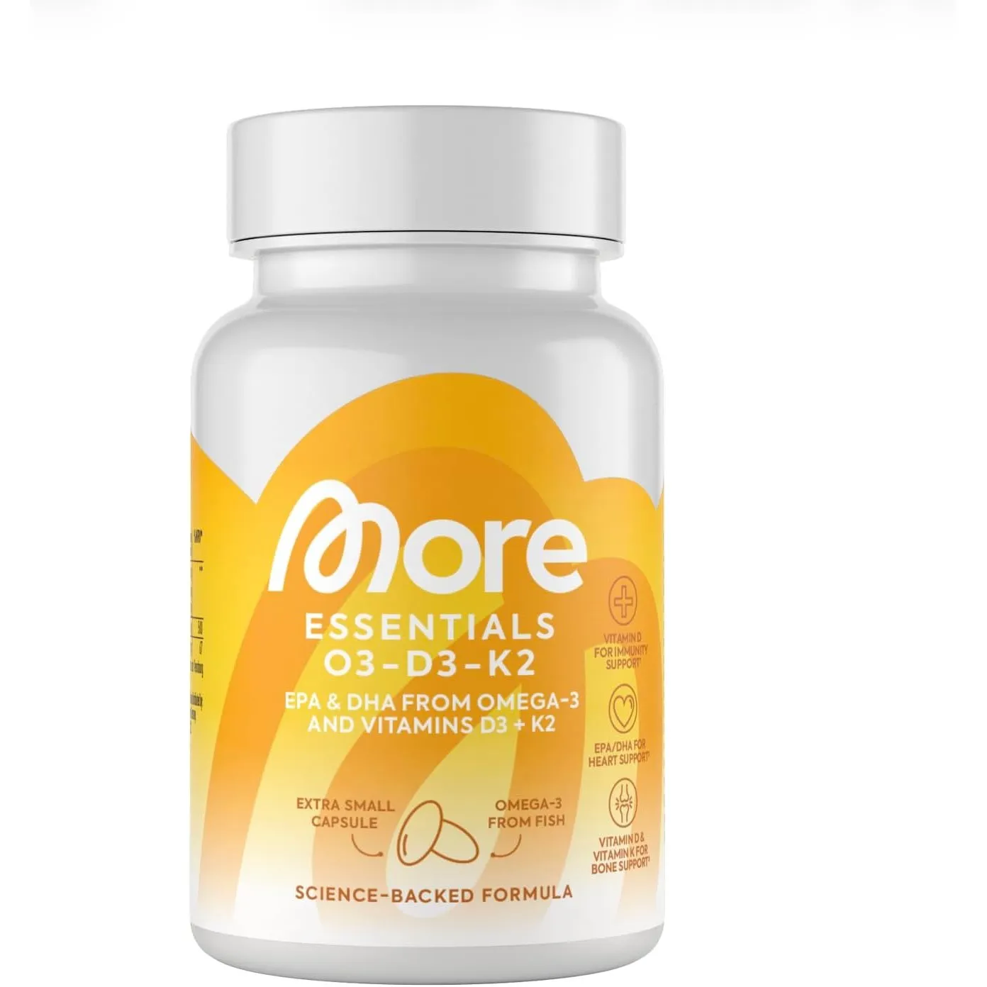 MORE Essentials O3-D3-K2, 60 Fischöl Kapseln mit 500mg EPA & 250mg DHA pro Tag, Vitamin D3 & Vitamin K2, Kapselhülle au…