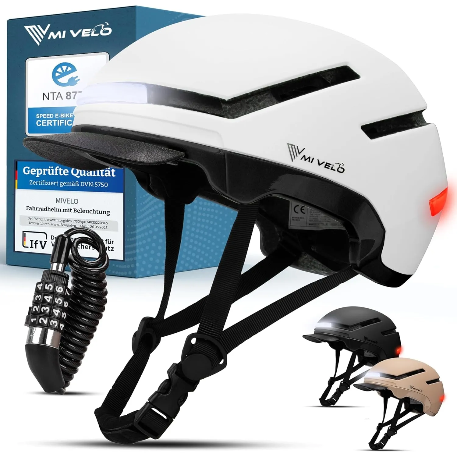 MIVELO Fahrradhelm Damen Herren Erwachsene mit Licht inkl. Helmschloss, NTA Zertifiziert bis 45km/h, Helm geeignet für …