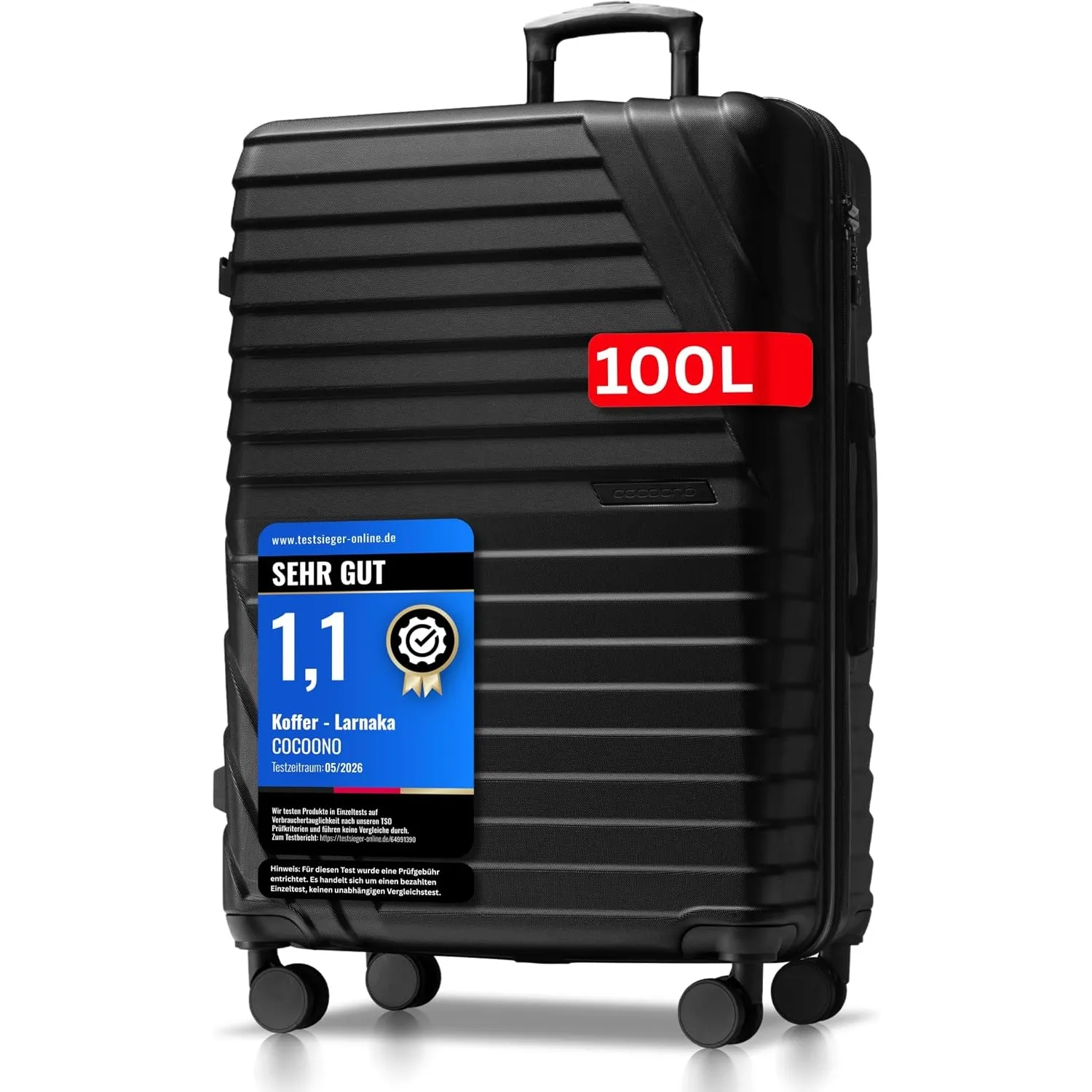 Hartschalenkoffer XL Groß - 100L Volumen erweiterbar auf 117L - 158cm Gurtmaß - 8 Rollen 360° drehbar - Leichter Koffer…