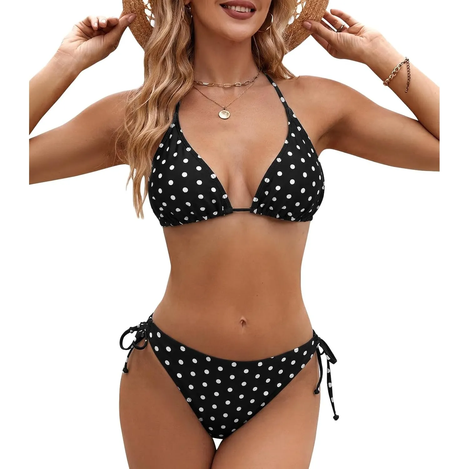 Genfien Damen Bikini Set V Ausschnitt Triangel Bikini Sexy Low Waist Bademode Zweiteiliger Badeanzug Swimsuit