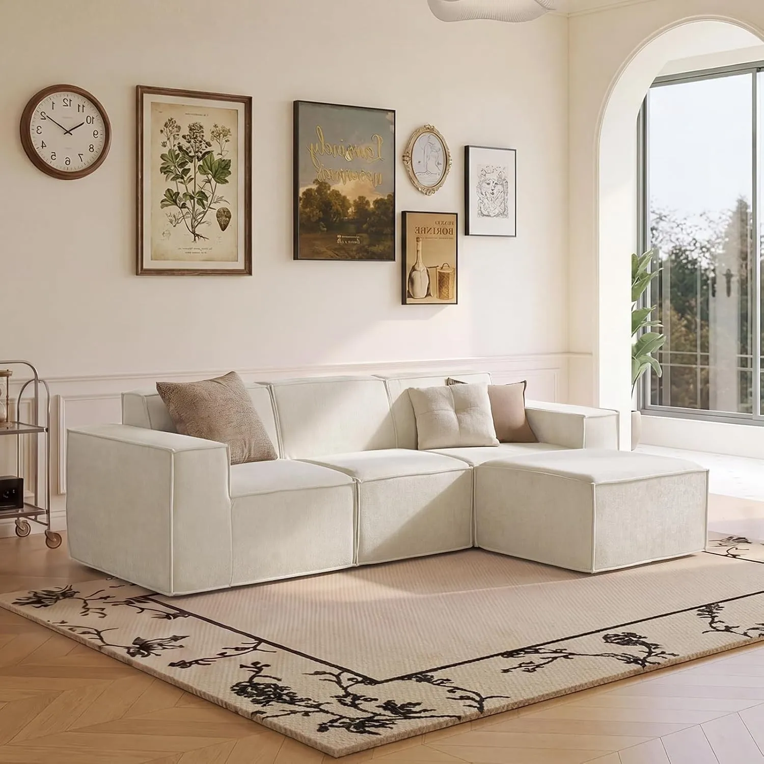 LINSY HOME Ecksofa mit Schlaffunktion - 266cm L Form Couch, Chenille, Beige