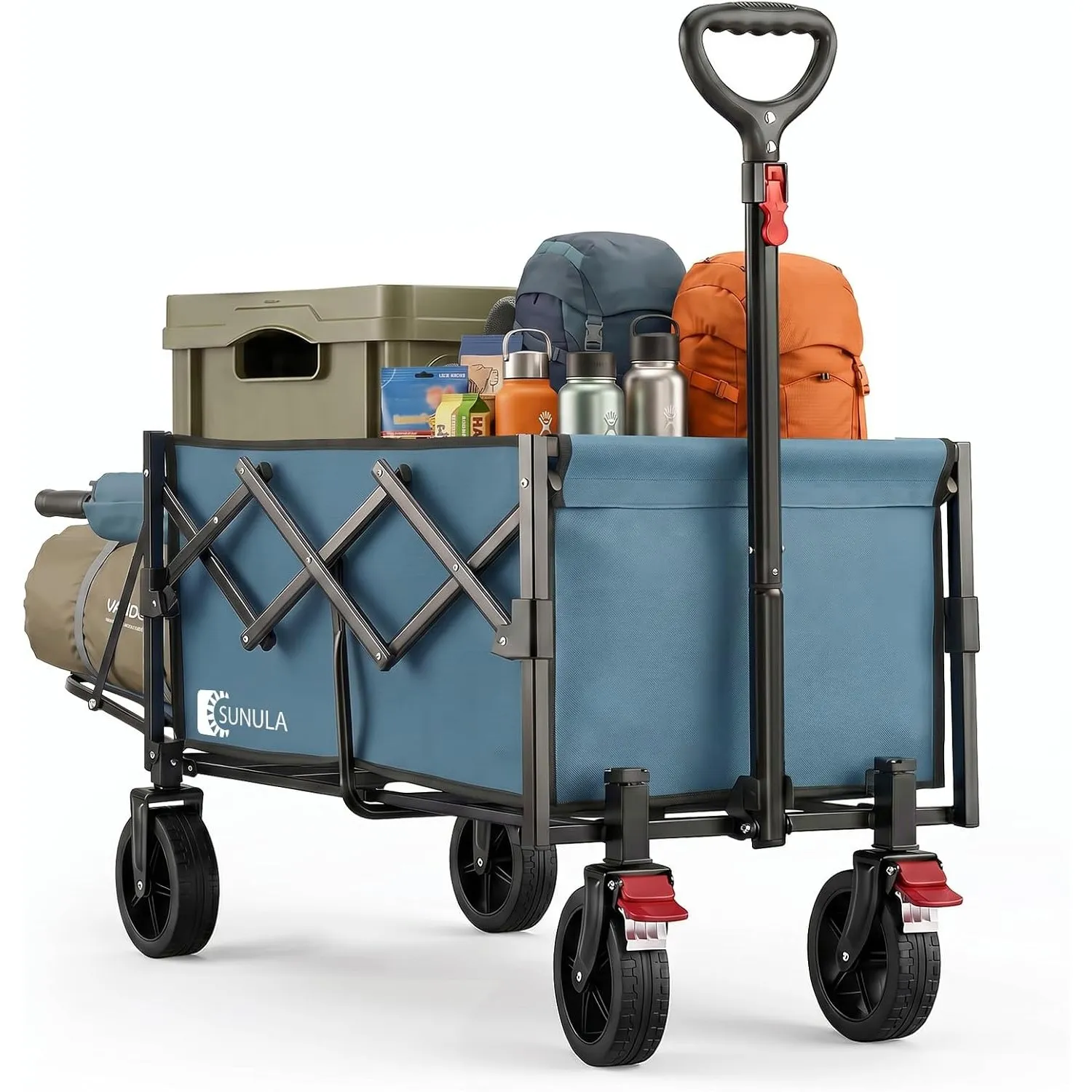 SUNULA Bollerwagen Faltbar Klein mit Heckklappe klappbar 80L+35L，Handwagen mit erweiterbare Ladefläche 100KG, Faltbolle…
