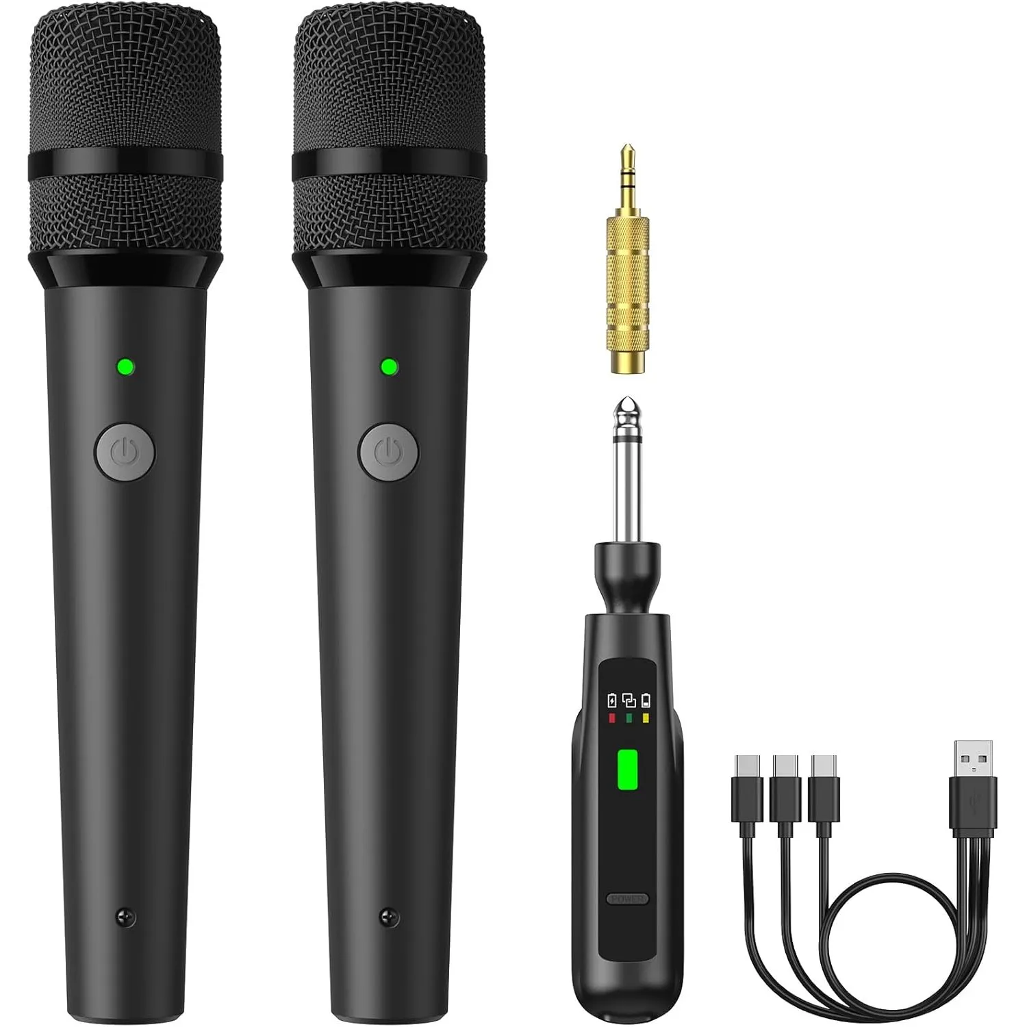 TONOR 2.4G Dual-Mikrofon Kabellos, wiederaufladbares Funkmikrofon Set mit 6,35/3,5 mm Empfänger, 15 m Reichweite Kabell…