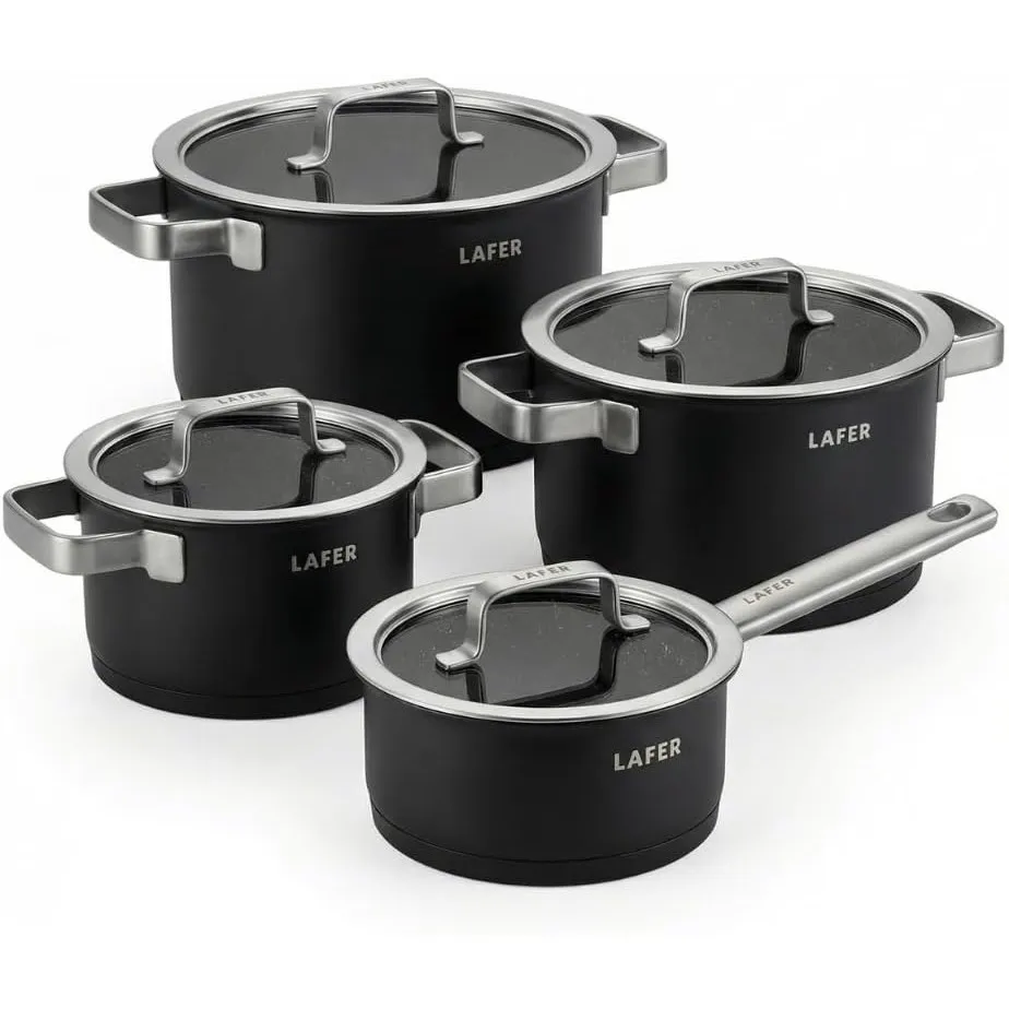 Johann Lafer Topfset 4-teilig Signature Edition – Edelstahl 18/10 Kochtopf Set mit Glasdeckel, energiesparender Kapselb…