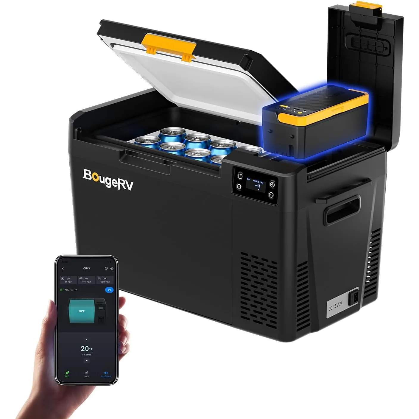 BougeRV Kompressor Kühlbox CRX3 22L, bis -20℃ App-Steuerung, mit 240Wh Akku | Auto Kühlschrank 12V/230V, Tragbare Kühlb…