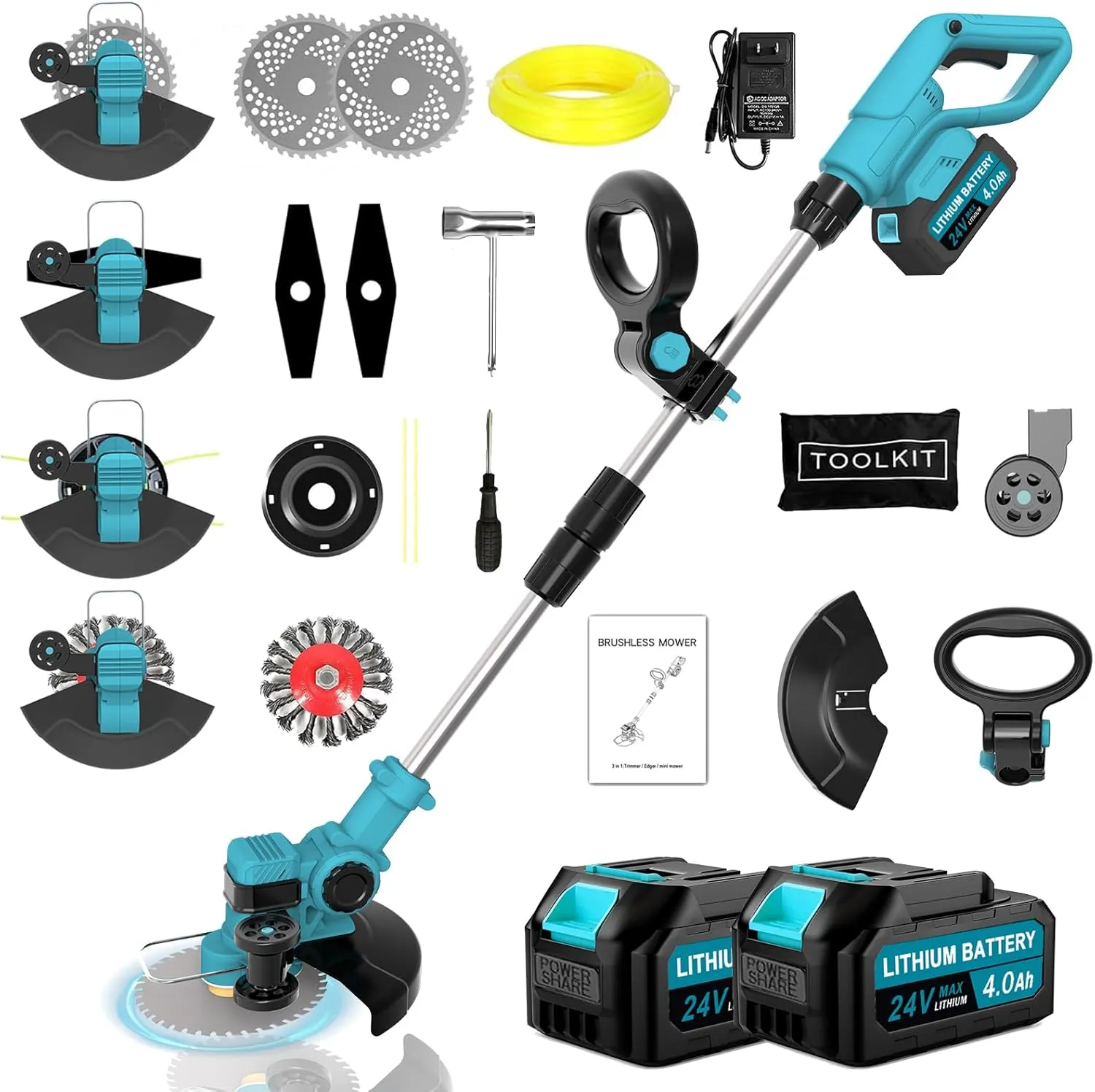 Rasentrimmer Mit Akku Für Makita Rasentrimmer,4 in 1 Akku Rasentrimmer Mit 2 Akku Und 4 Arten Klingen, 21V Freischneide…