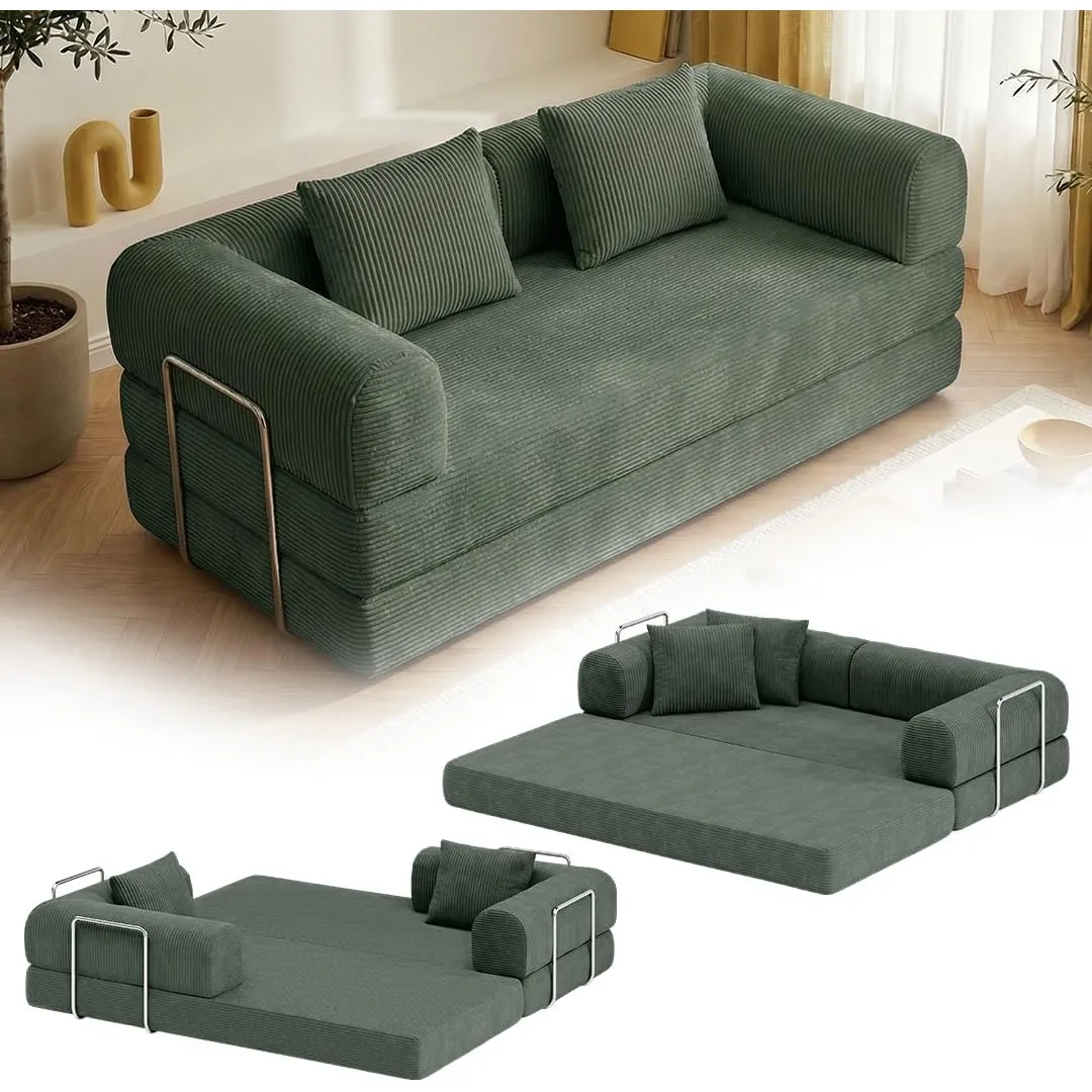 skølm Lofn Schlafsofa 2-Sitzer 200 cm, Cord Dunkelgrün, 2 Kissen, Klappsofa