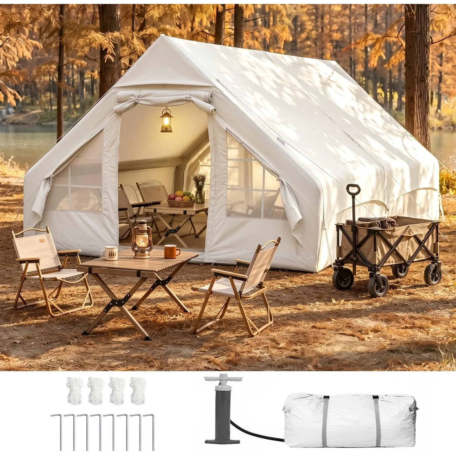 Hawthyhome Aufblasbares Zelt 3x4m, Campingzelt für 4-8 Per mit Luftpumpe aus Wasserdichtem Oxford-Stoff für Jahreszeite…