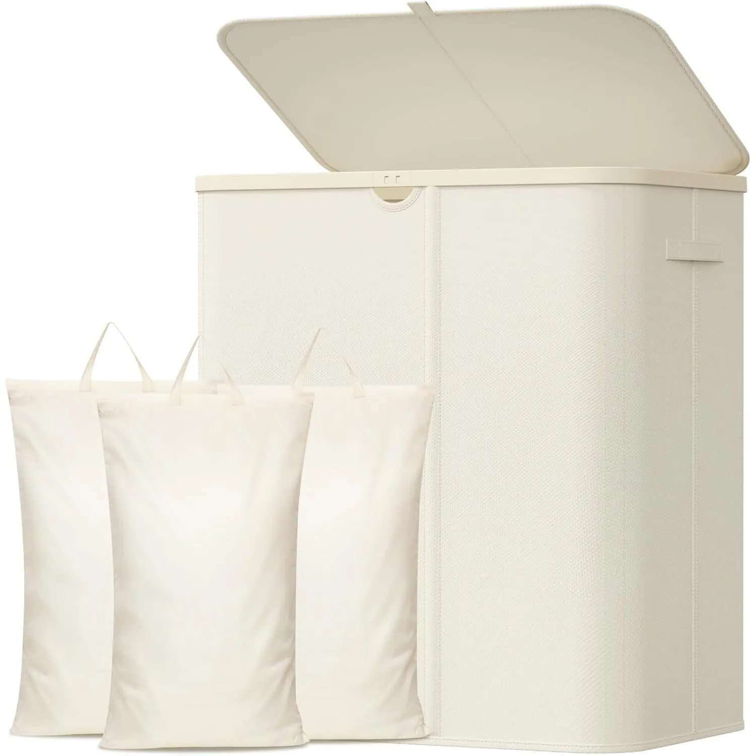 Lifewit 165L Wäschekorb mit Deckel und 3 Fächern, Beige