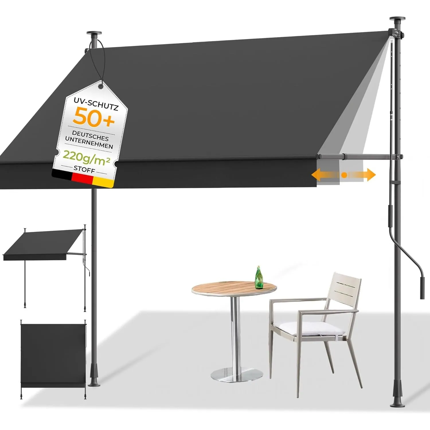 HOMEDEMO Klemmmarkise mit Einstellbare Handkurbel, Balkonmarkise ohne Bohren, Markise Sonnenschutz, UV-beständig & höhe…