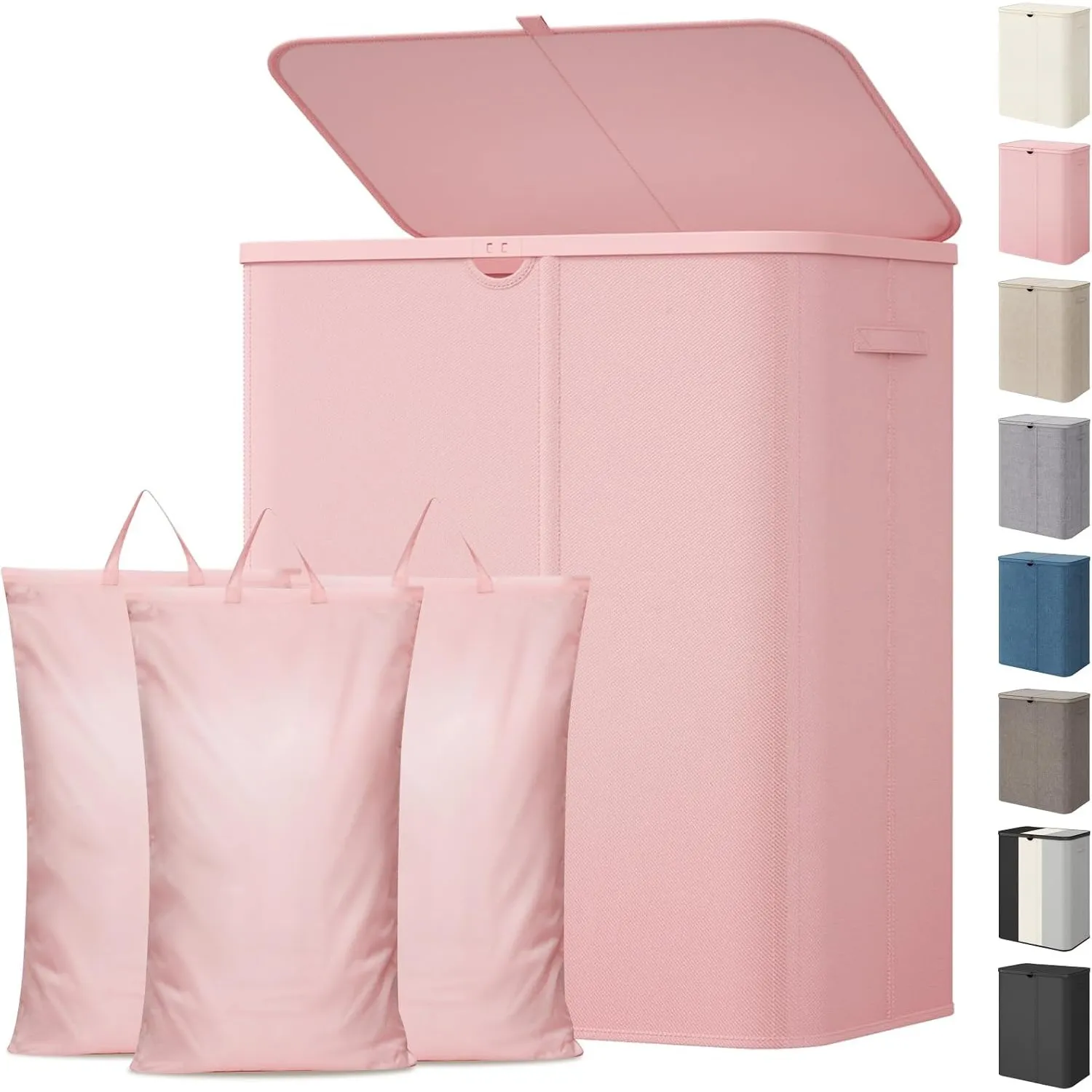 Lifewit 185L Wäschekorb mit Deckel und 3 Fächern, Rosa