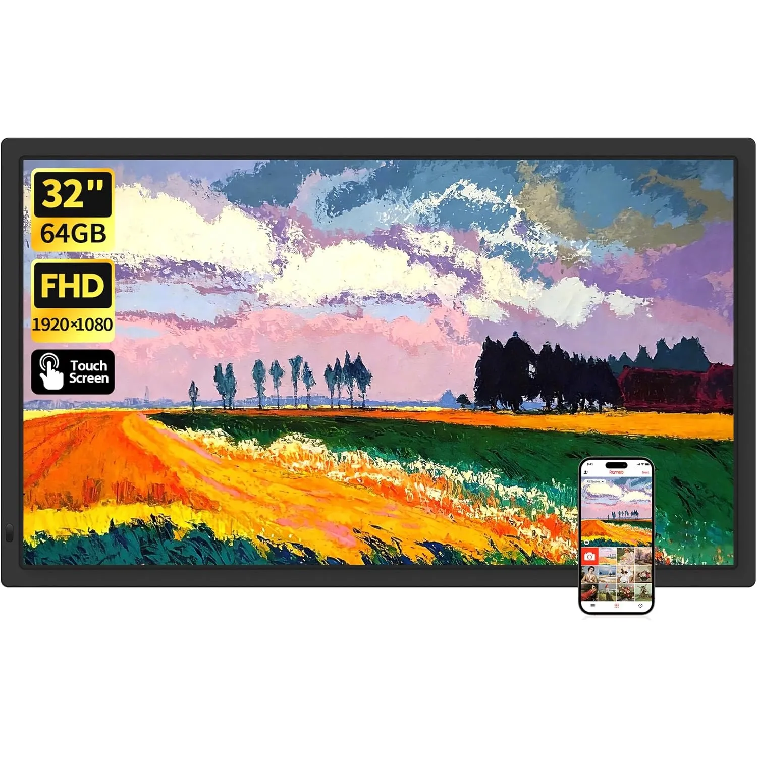64GB FRAMEO 32 Zoll Digitaler Bilderrahmen - 1920 * 1080P FHD IPS Touchscreen Digitale Bilderrahmen, Auto Rotation Elek…