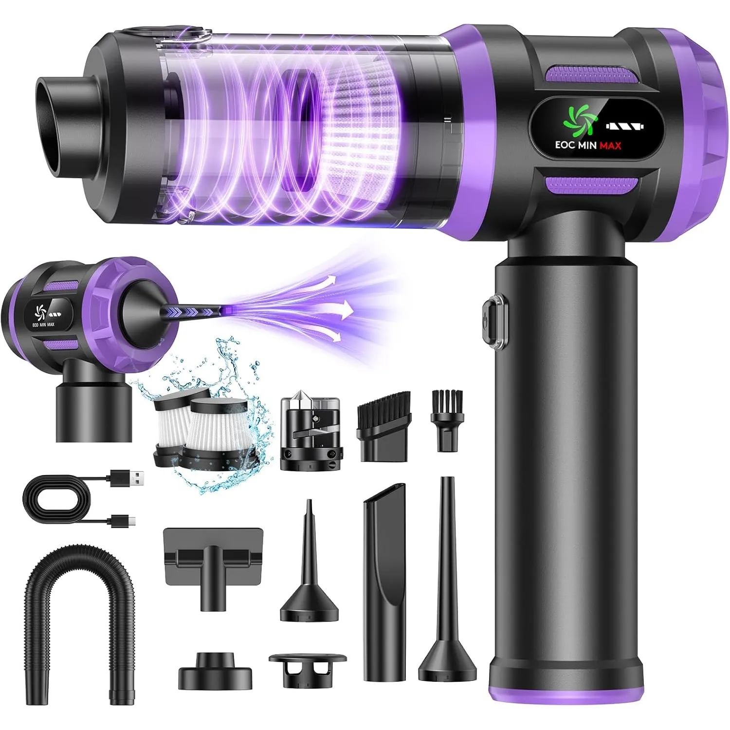 Handstaubsauger Akku 27000Pa mit LED-Display, 5-in-1 Kabelloser Autosauger Stark ,Bürstenloser Motor 220000 RPM,3 Stufe…