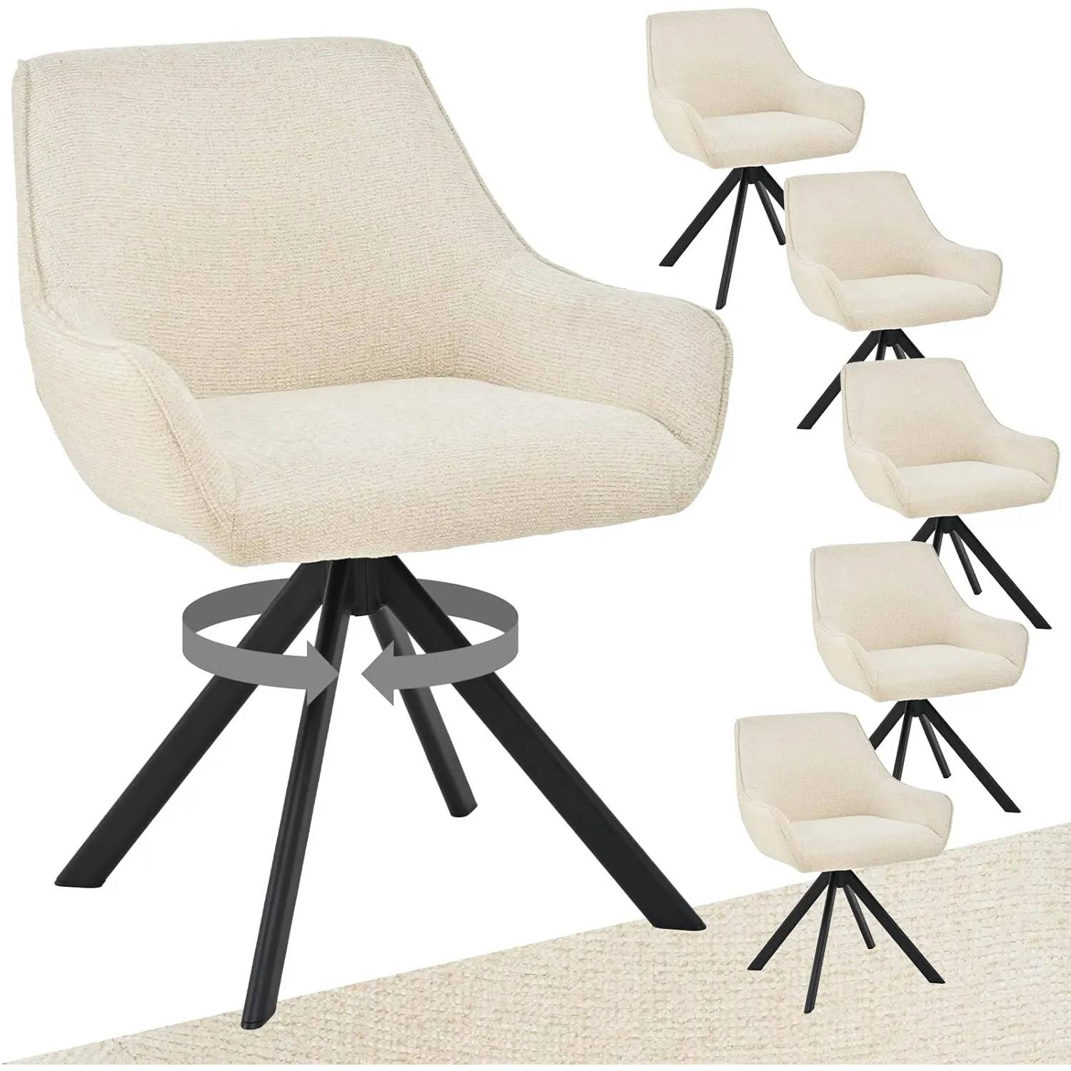 Esszimmerstühle Drehbar 6er Set mit Armlehne – 360°Drehbar Polsterstuhl Chenille Modern Drehstuhl Küchenstuhl mit Metal…