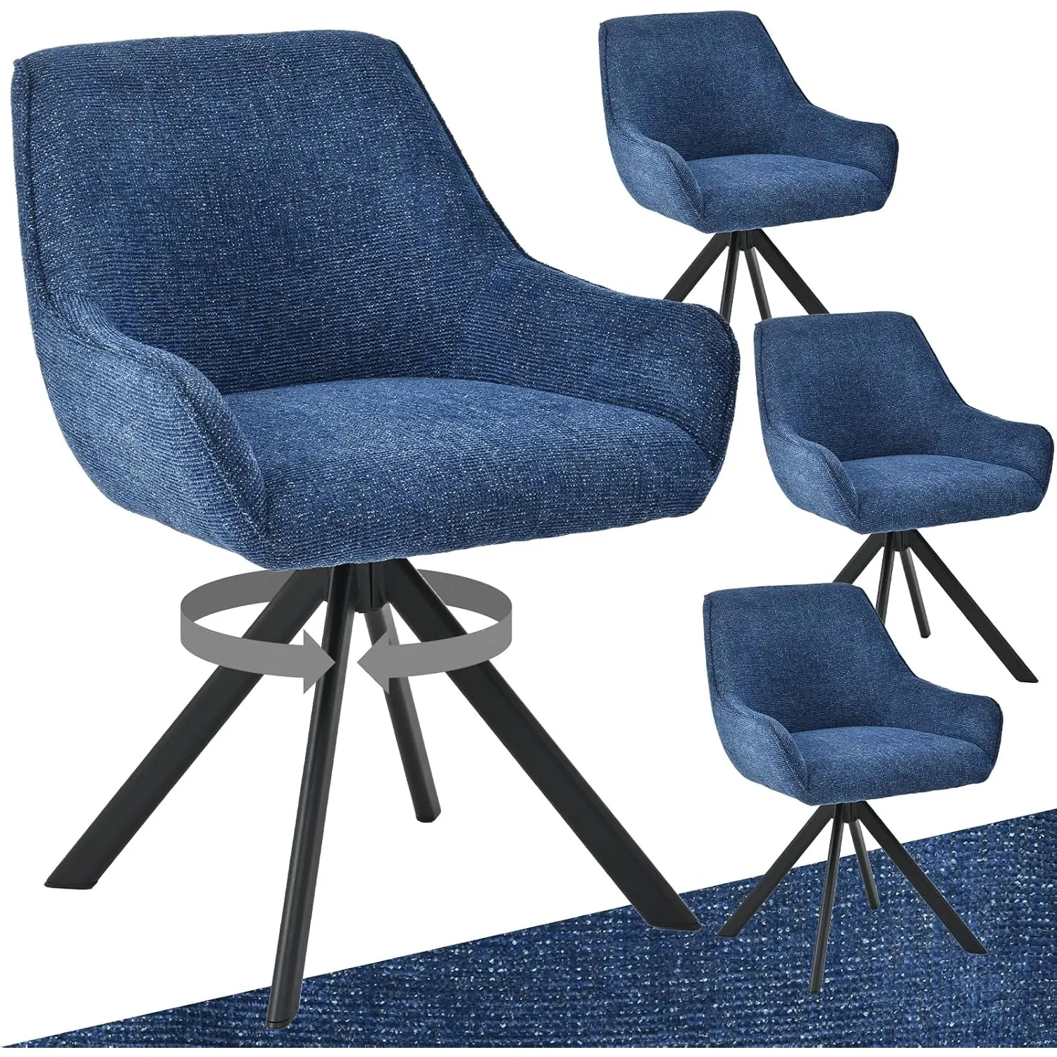 Esszimmerstühle Drehbar 4er Set mit Armlehne – 360°Drehbar Polsterstuhl Chenille Modern Drehstuhl Küchenstuhl mit Metal…