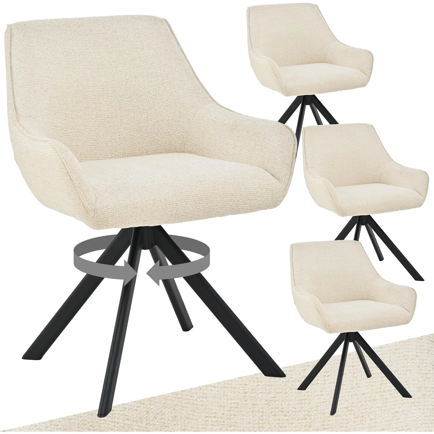 Esszimmerstühle Drehbar 4er Set mit Armlehne – 360°Drehbar Polsterstuhl Chenille Modern Drehstuhl Küchenstuhl mit Metal…