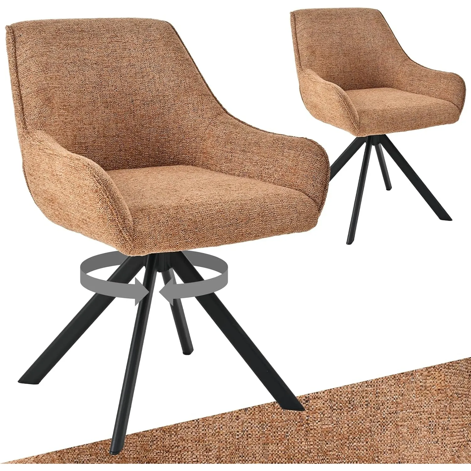 Esszimmerstühle Drehbar 2er Set mit Armlehne – 360°Drehbar Polsterstuhl Chenille Modern Drehstuhl Küchenstuhl mit Metal…