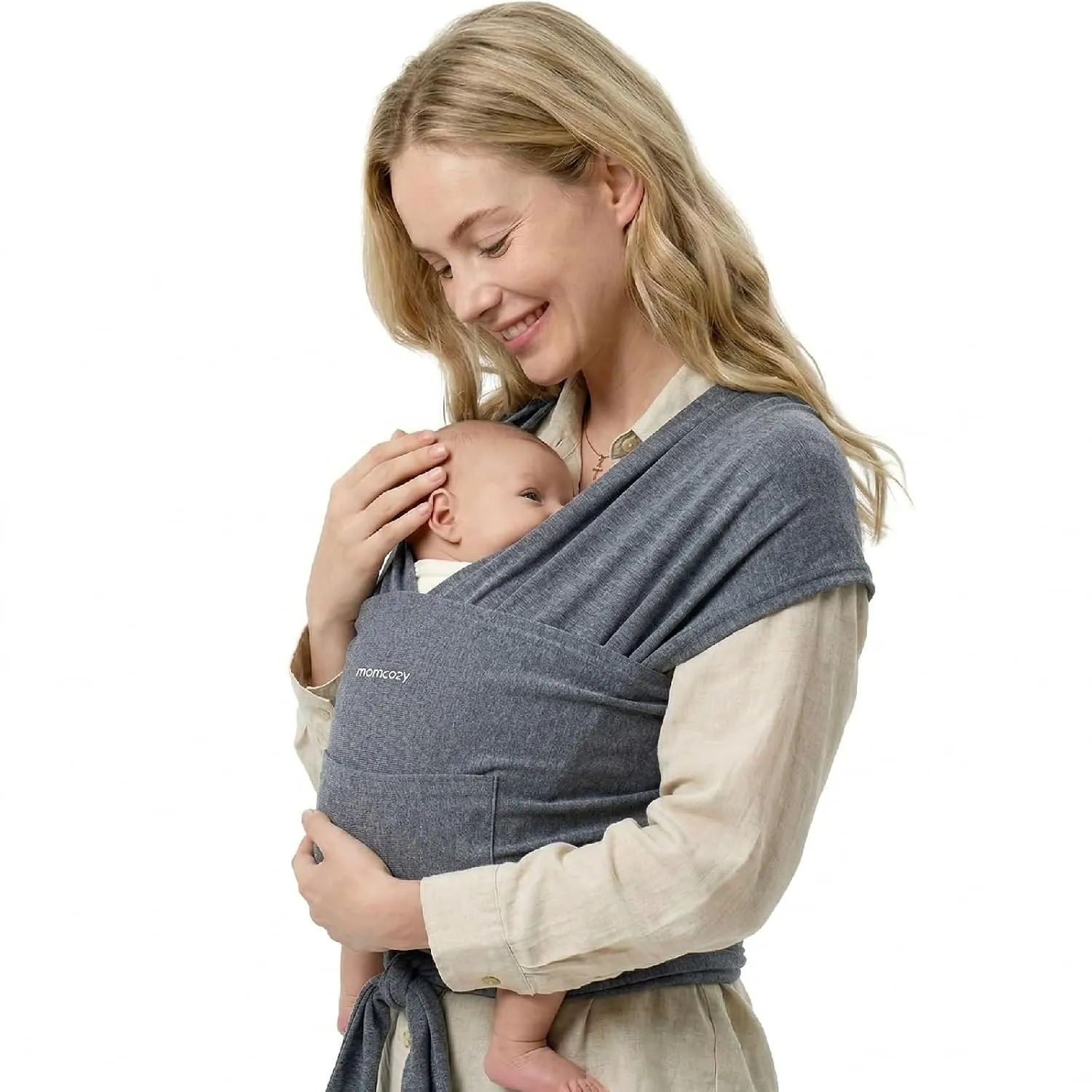 Momcozy Ring Sling Baby Tragetuch Neugeborene 3,6-15 kg (Schwarz-Grau)