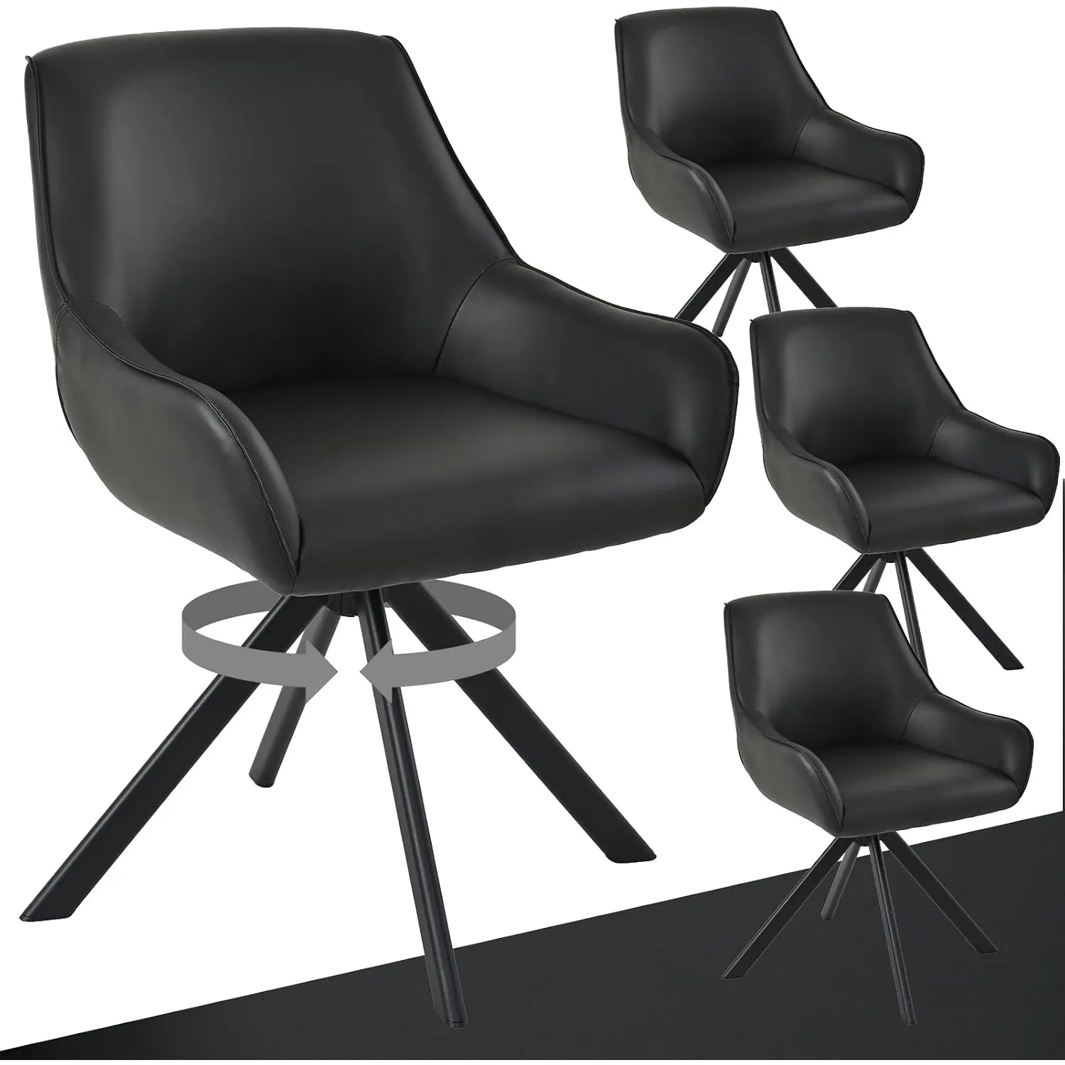 Esszimmerstühle Drehbar 4er Set mit Armlehne – 360°Drehbar Polsterstuhl PU-Leder Modern Drehstuhl Küchenstuhl mit Metal…