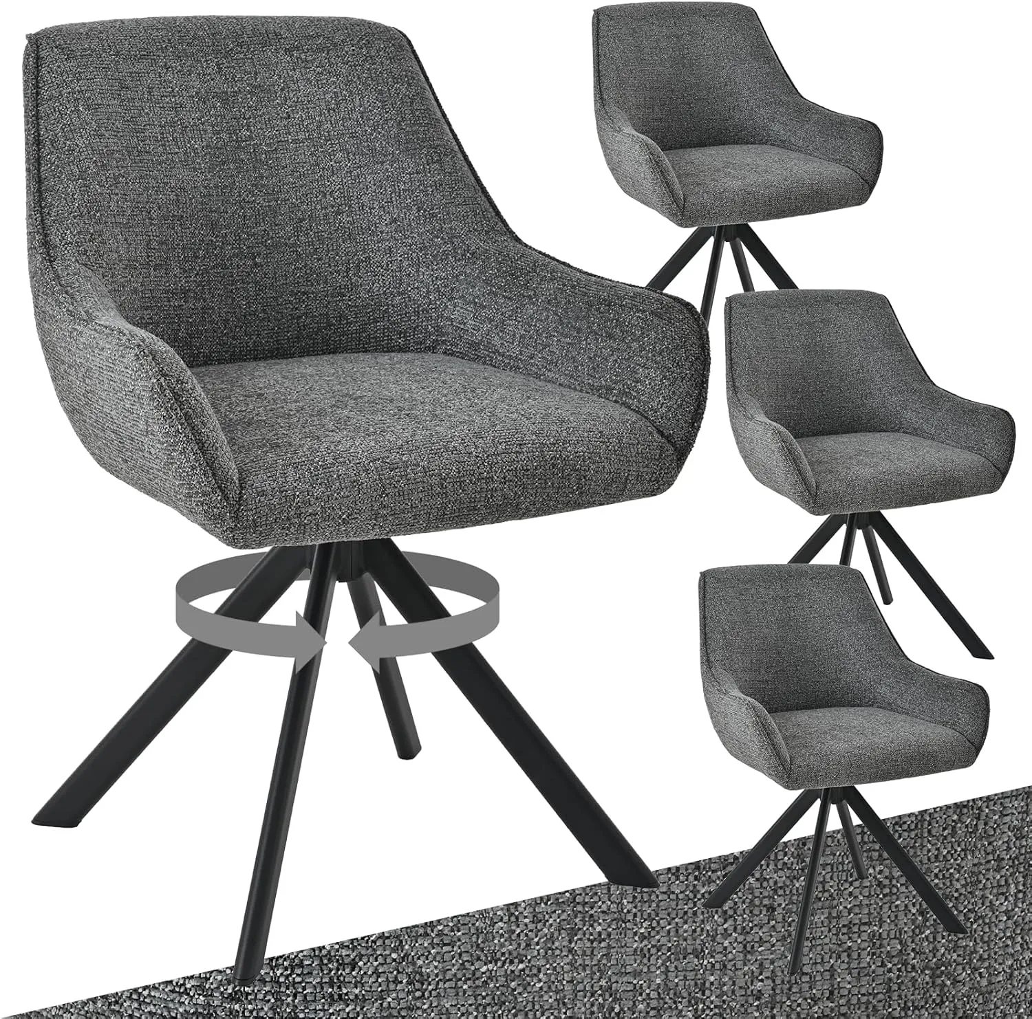 Esszimmerstühle Drehbar 4er Set mit Armlehne – 360°Drehbar Polsterstuhl Chenille Modern Drehstuhl Küchenstuhl mit Metal…