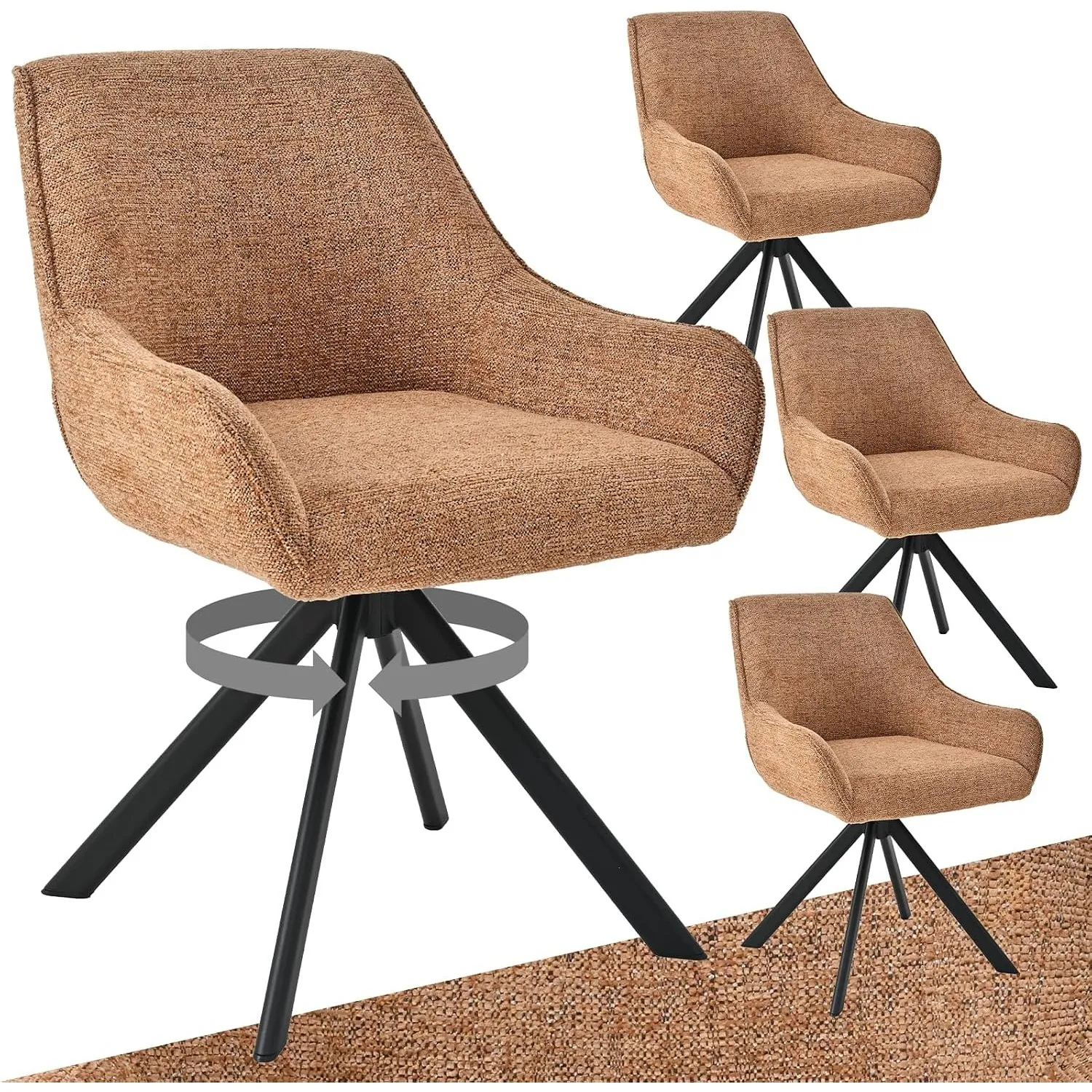Esszimmerstühle Drehbar 4er Set mit Armlehne – 360°Drehbar Polsterstuhl Chenille Modern Drehstuhl Küchenstuhl mit Metal…