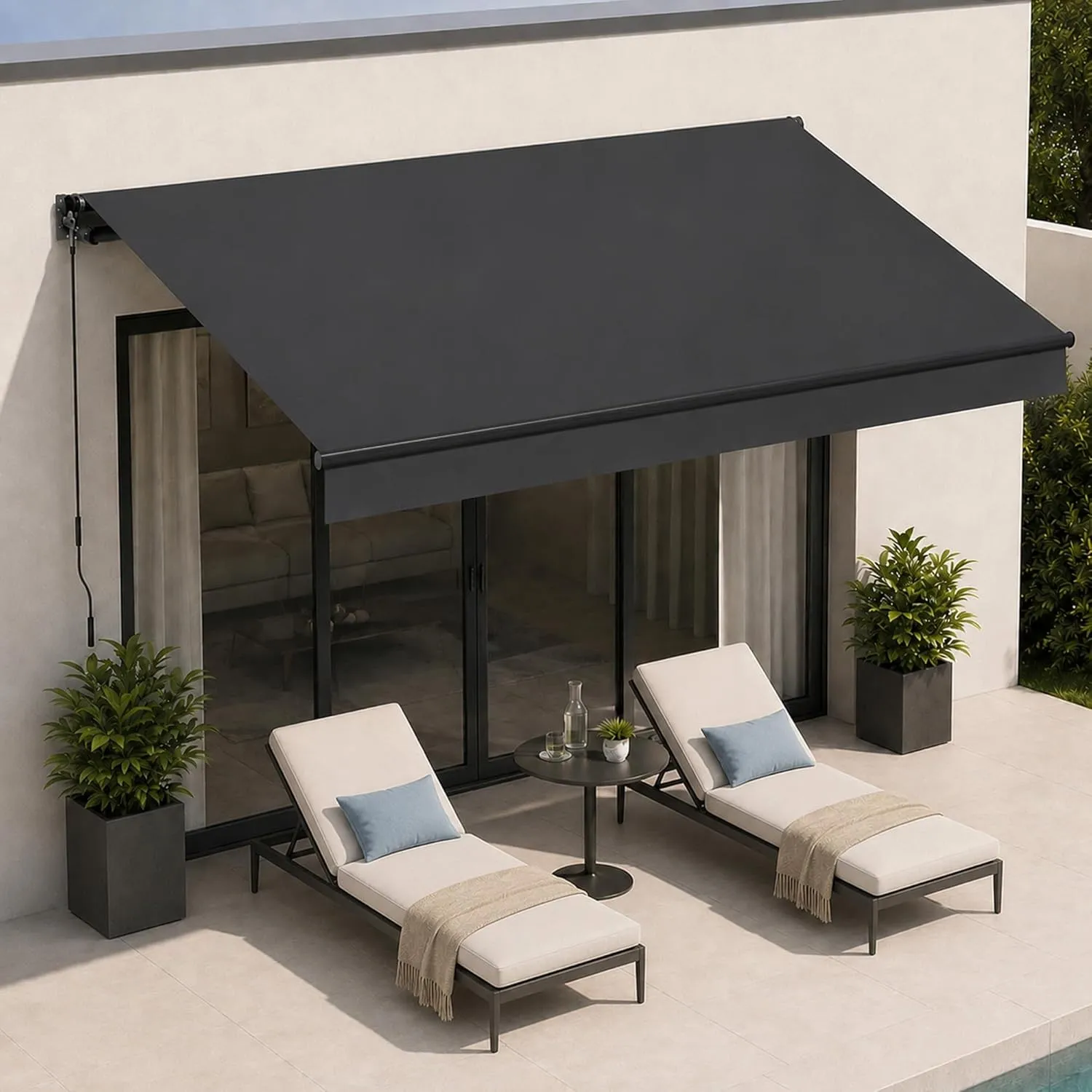 BelleMax Gelenkarmmarkise Markise, 400x250cm Anthrazit, Terrassenmarkise mit Handkurbel, Einstellung(5-60°), 280g/m² St…