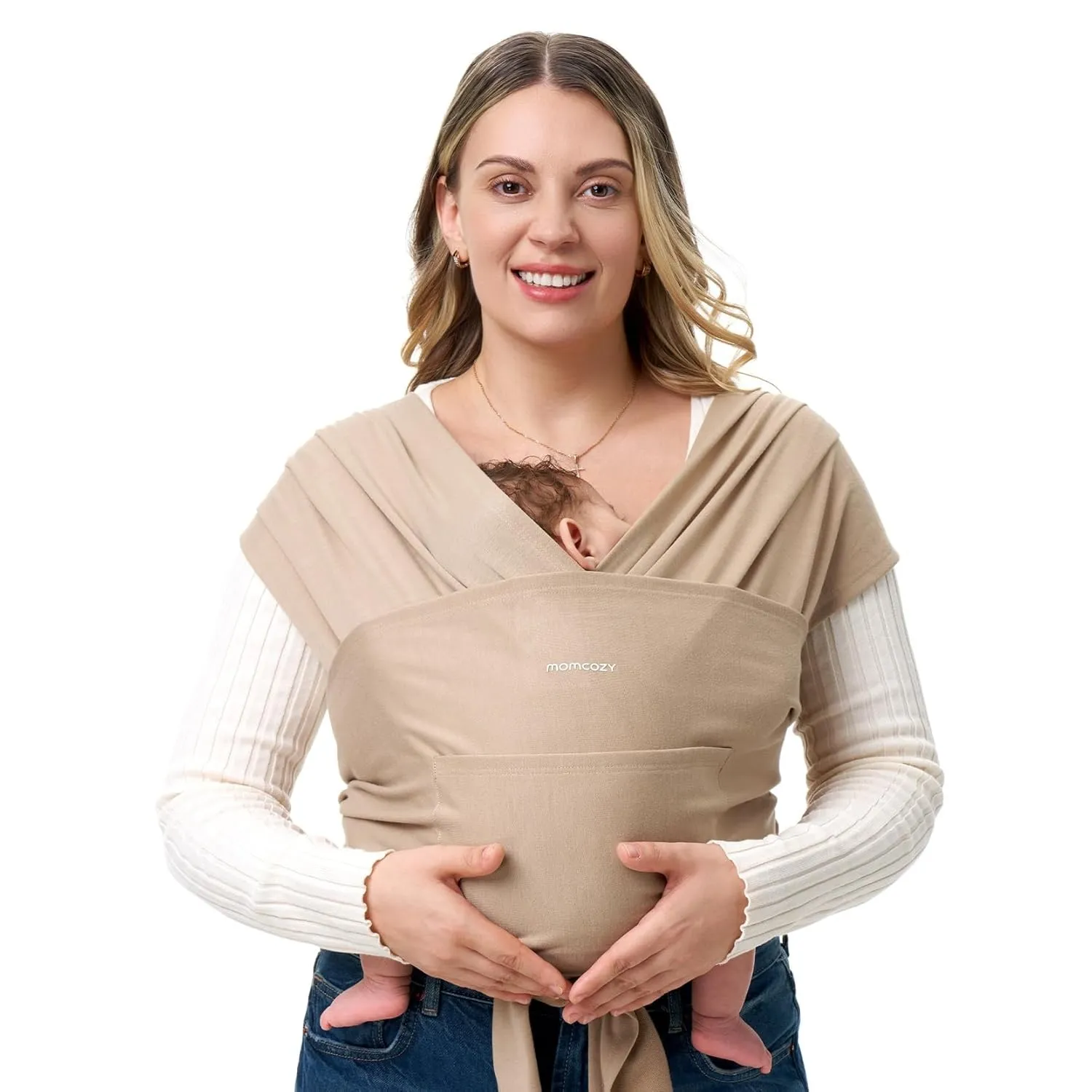 Momcozy Ring Sling Tragetuch Neugeborene 3,6-15 kg Helles Kaffeebraun | Oeko-Tex 100 zertifiziert, 95% Polyester 5% Ela…