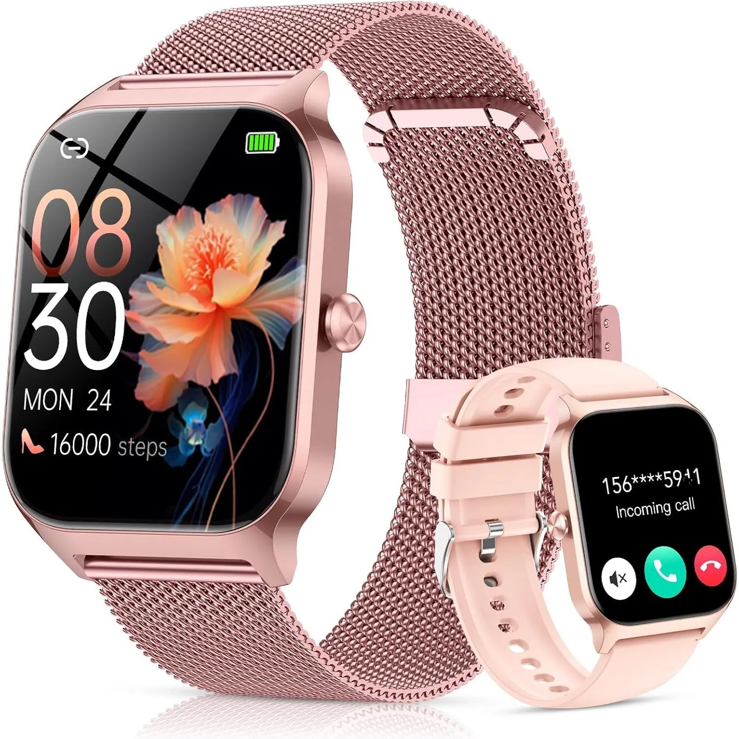 CASCHO Smartwatch Damen mit Telefonfunktion,1.85'' HD Fitness Tracker mit Herzfrequenz SpO2 Schlafmonitor Schrittzähler…