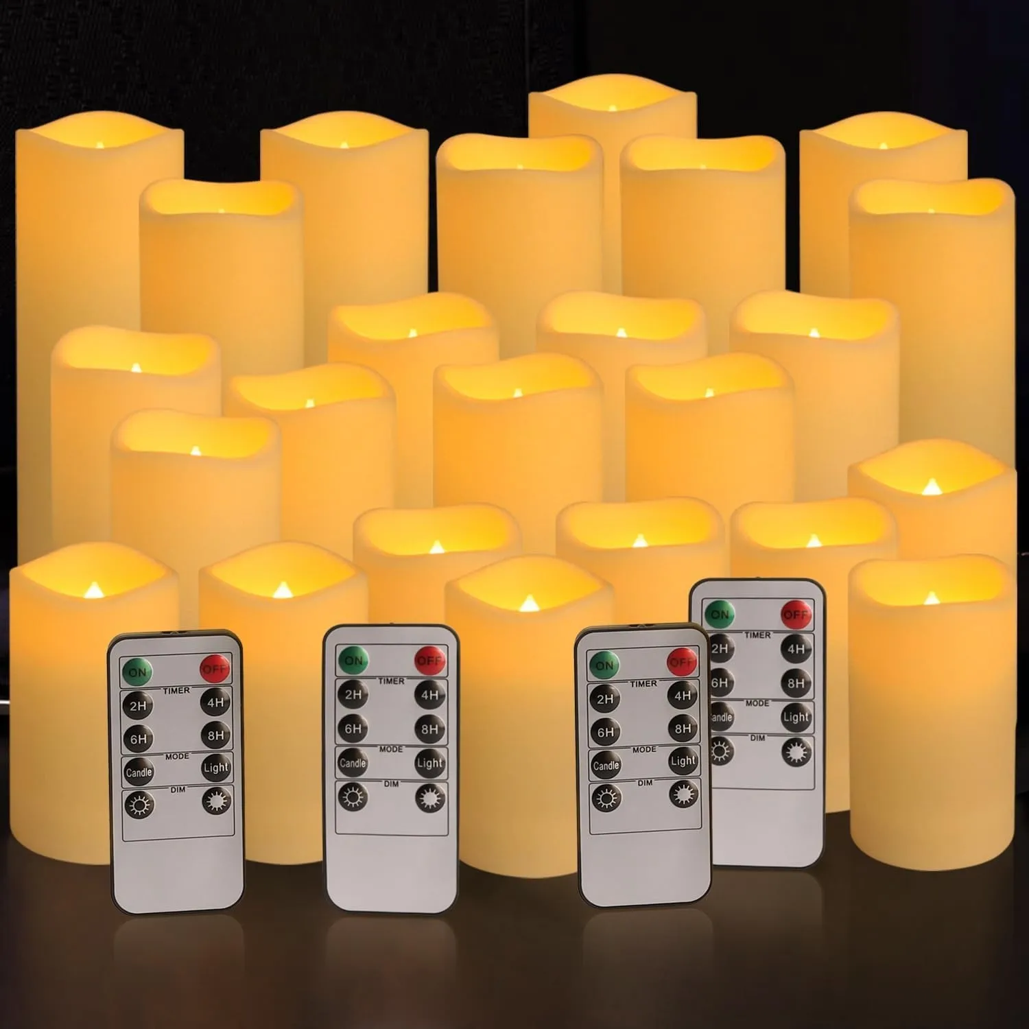 LIVEN Set mit 24 wasserdichten flammenlosen Kerzen für den Außenbereich, LED-Kerzen mit 4 Fernbedienungen und Timer, (H…