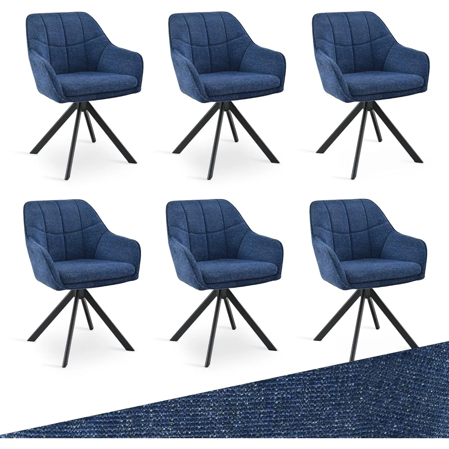 Drehbare Esszimmerstühle 6er Set mit Armlehnen – 360° Drehmechanismus, Polsterstuhl aus Chenille, Moderner Drehstuhl mi…