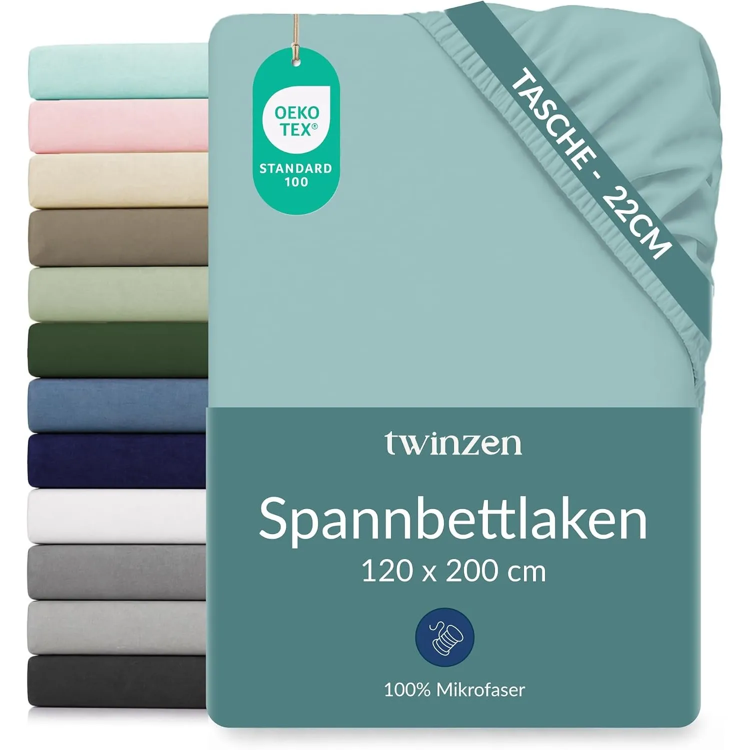 Twinzen Spannbettlaken Mikrofaser 120x200 Aqua Steghöhe 25 cm